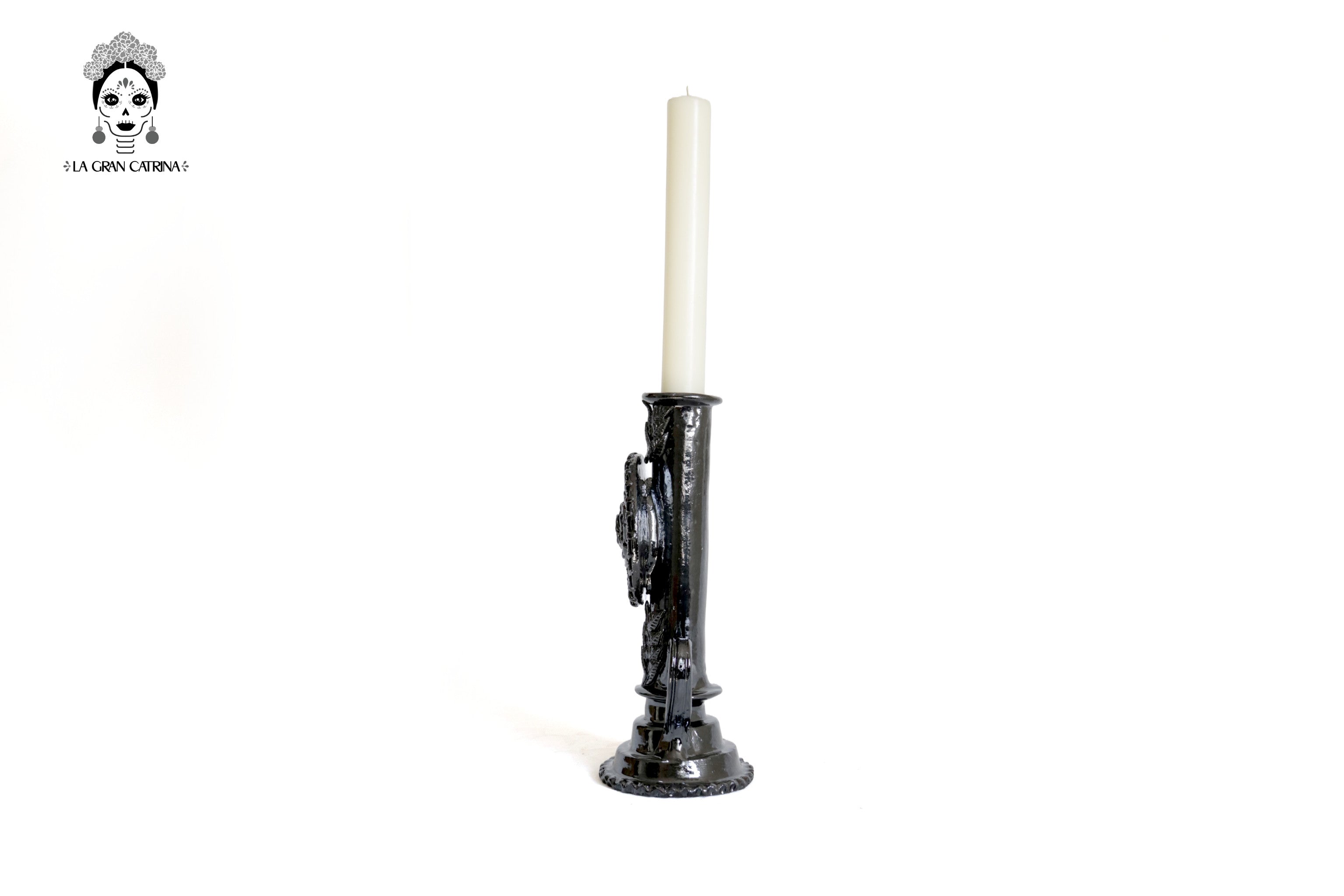 Candleholder black of 1 candle - Glazed Clay - 15 in. David Hdz SFL