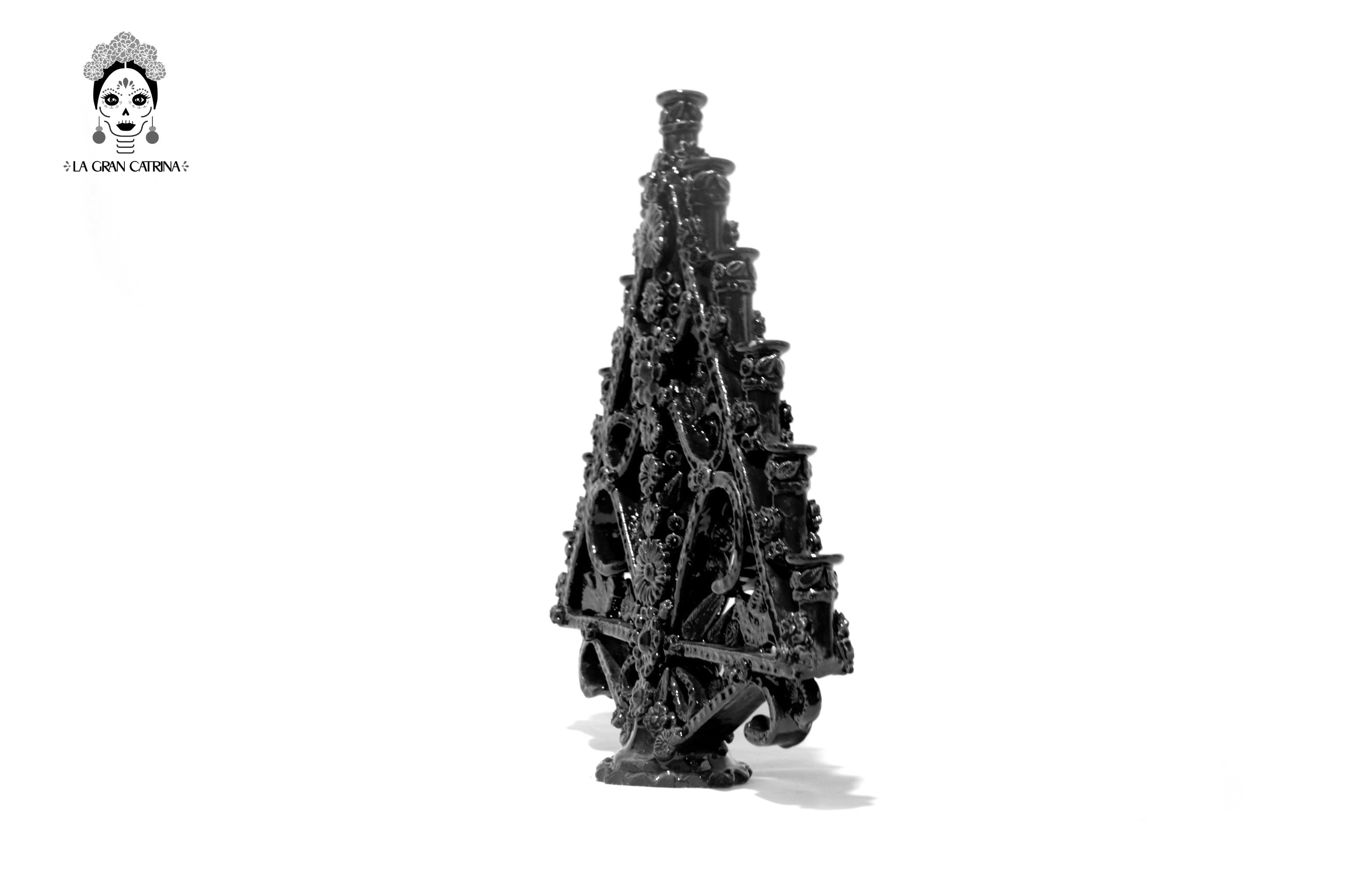 Candleholder Triangular black of 11-Candle - Glazed Clay - 20 in. Tereri
