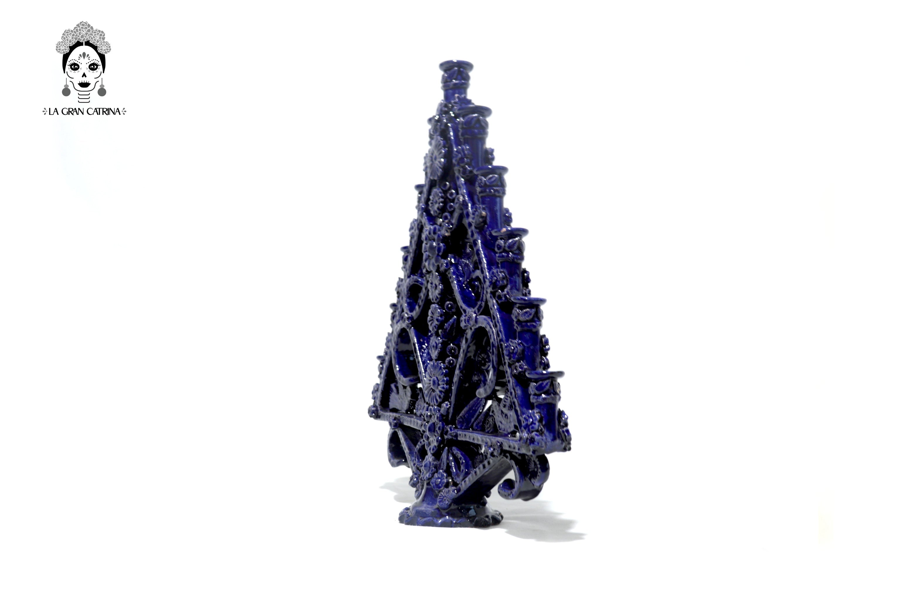Candleholder Triangular Blue 11-Candle - Glazed Clay - 20 in. Tereri