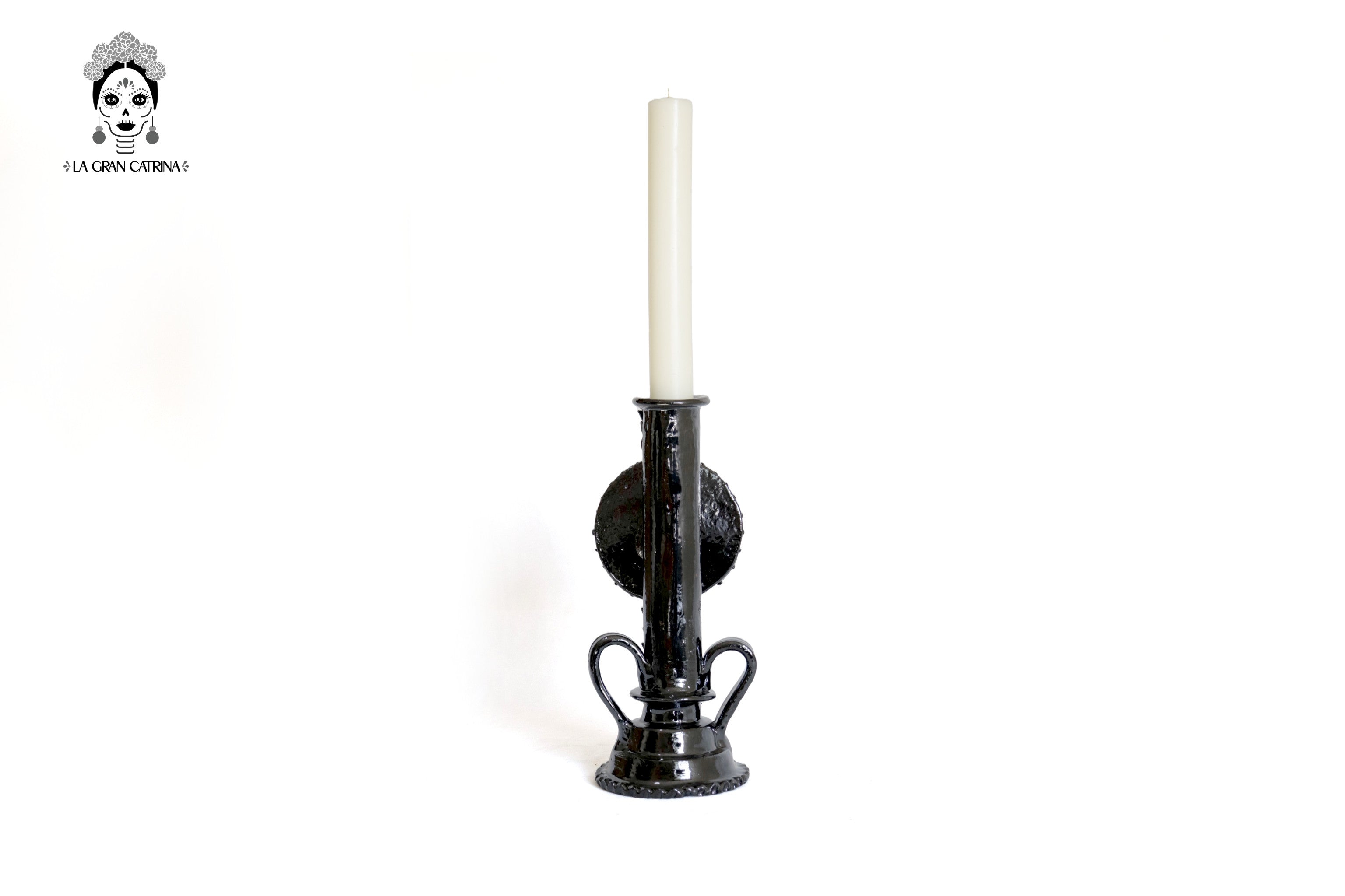 Candleholder black of 1 candle - Glazed Clay - 15 in. David Hdz SFL