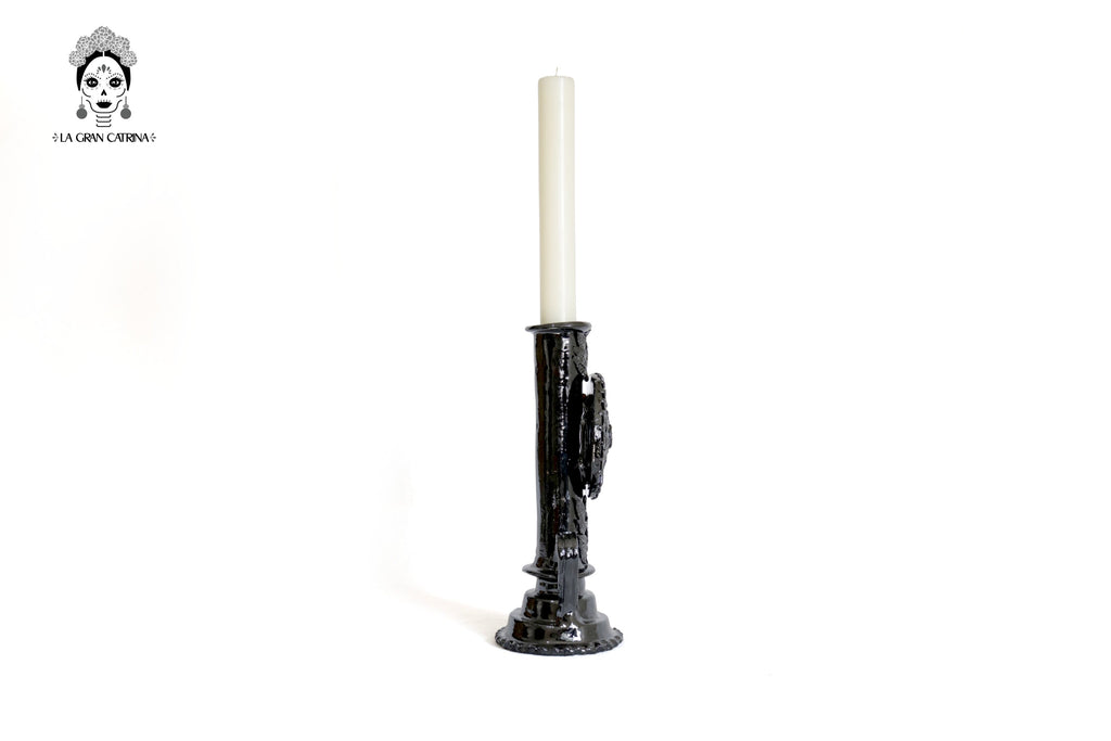 Candleholder black of 1 candle - Glazed Clay - 15 in. David Hdz SFL