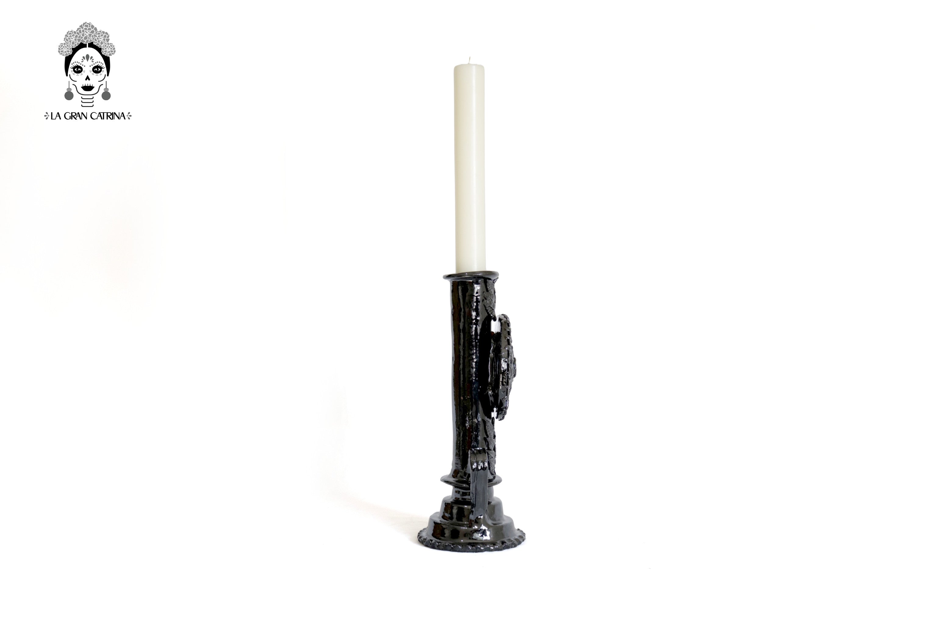 Candleholder black of 1 candle - Glazed Clay - 15 in. David Hdz SFL