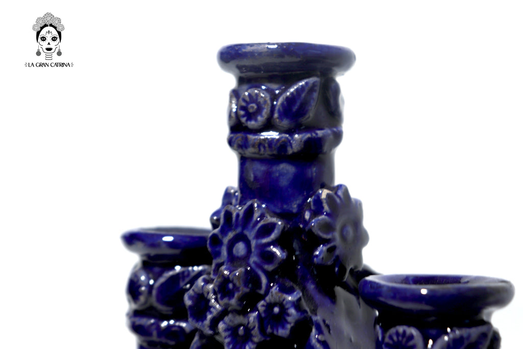 Candleholder Triangular Blue 11-Candle - Glazed Clay - 20 in. Tereri