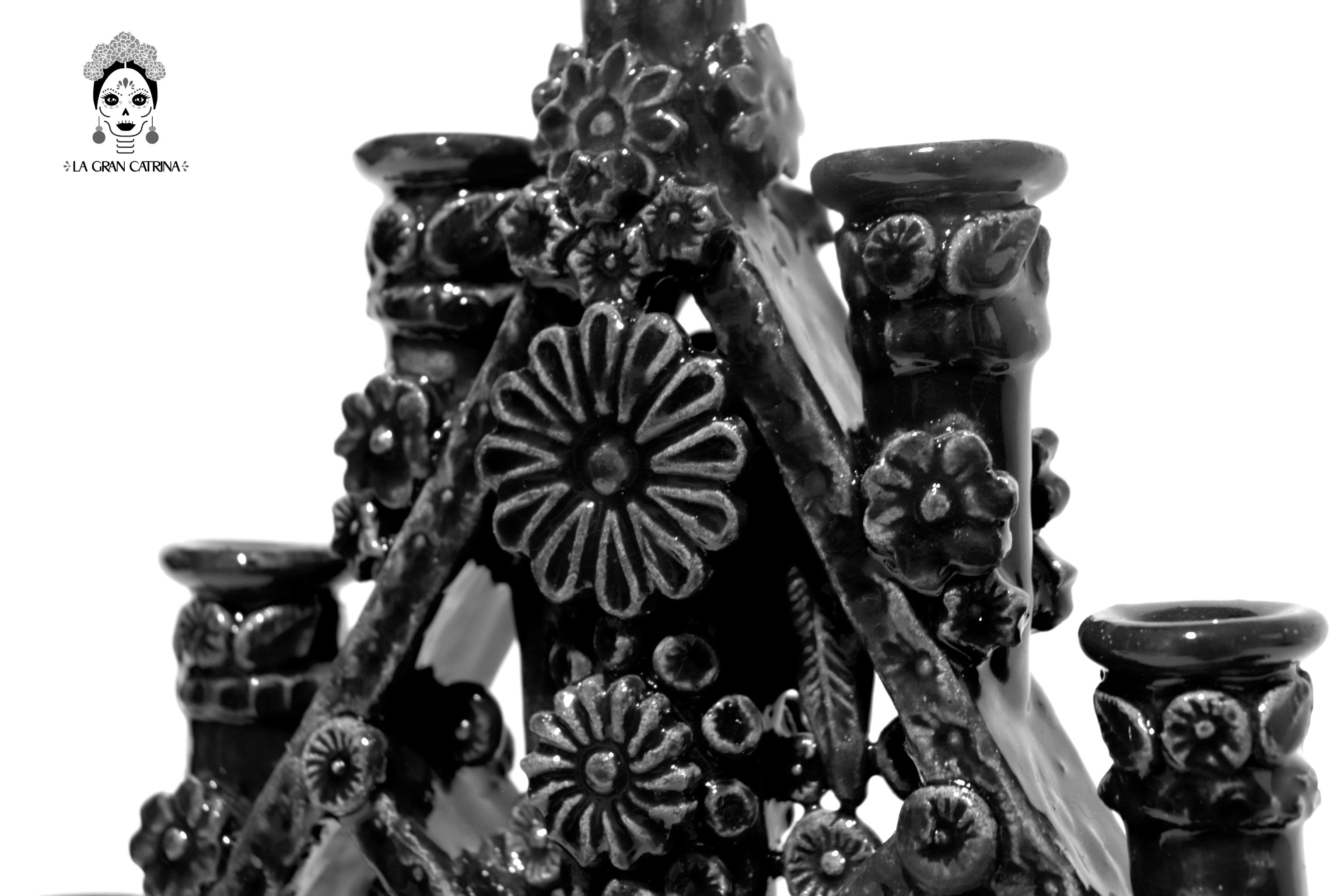 Candleholder Triangular black of 11-Candle - Glazed Clay - 20 in. Tereri