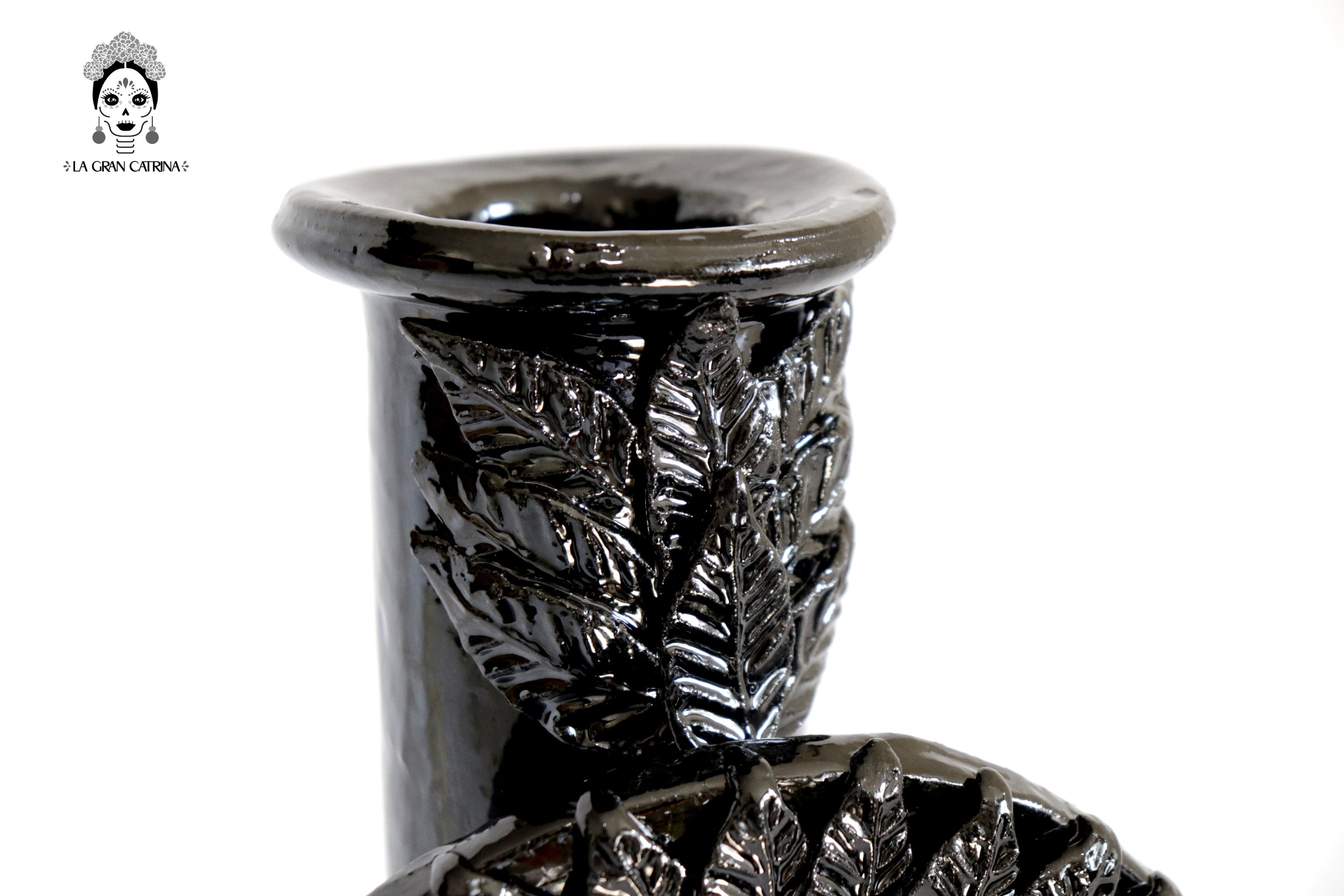 Candleholder black of 1 candle - Glazed Clay - 15 in. David Hdz SFL