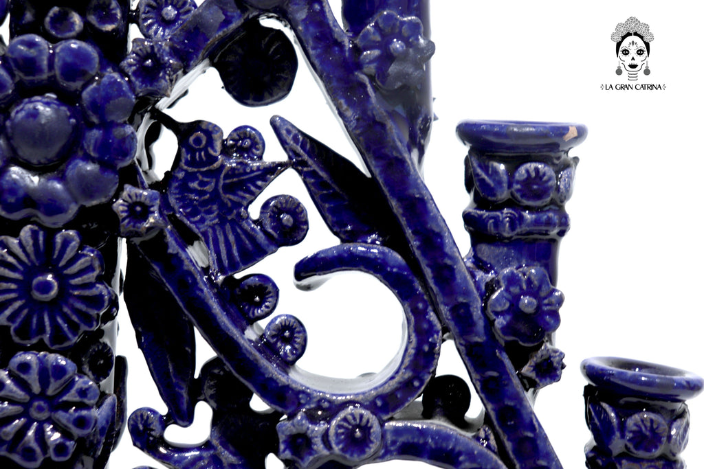 Candleholder Triangular Blue 11-Candle - Glazed Clay - 20 in. Tereri