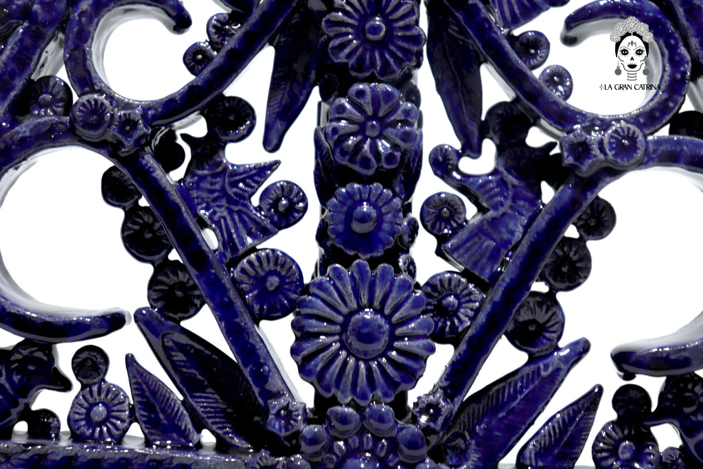 Candleholder Triangular Blue 11-Candle - Glazed Clay - 20 in. Tereri