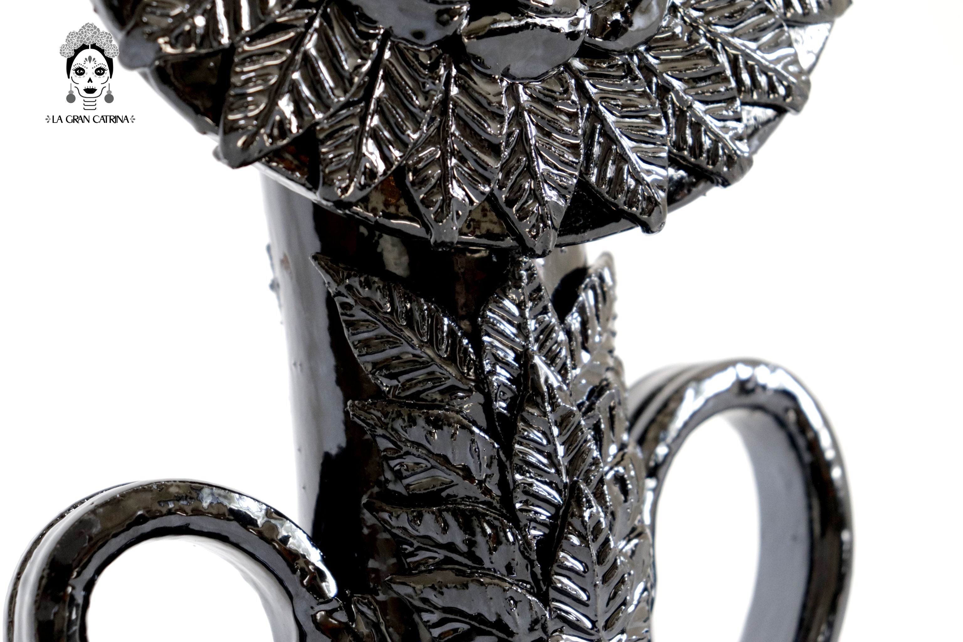 Candleholder black of 1 candle - Glazed Clay - 15 in. David Hdz SFL
