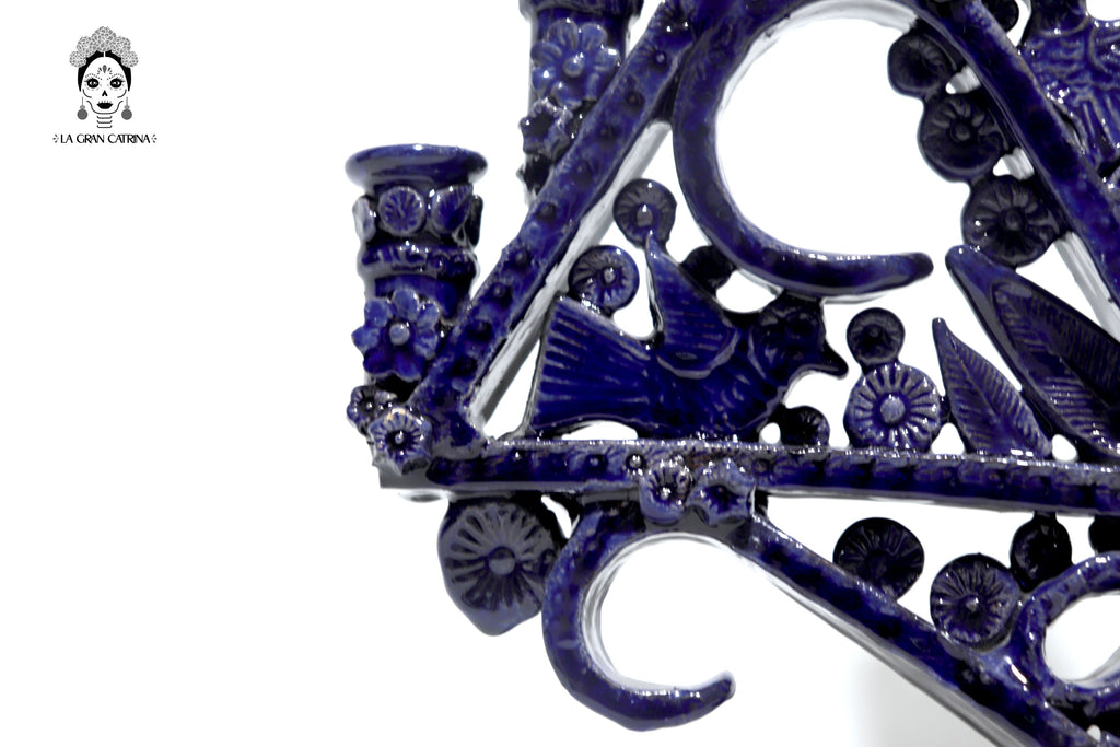 Candleholder Triangular Blue 11-Candle - Glazed Clay - 20 in. Tereri