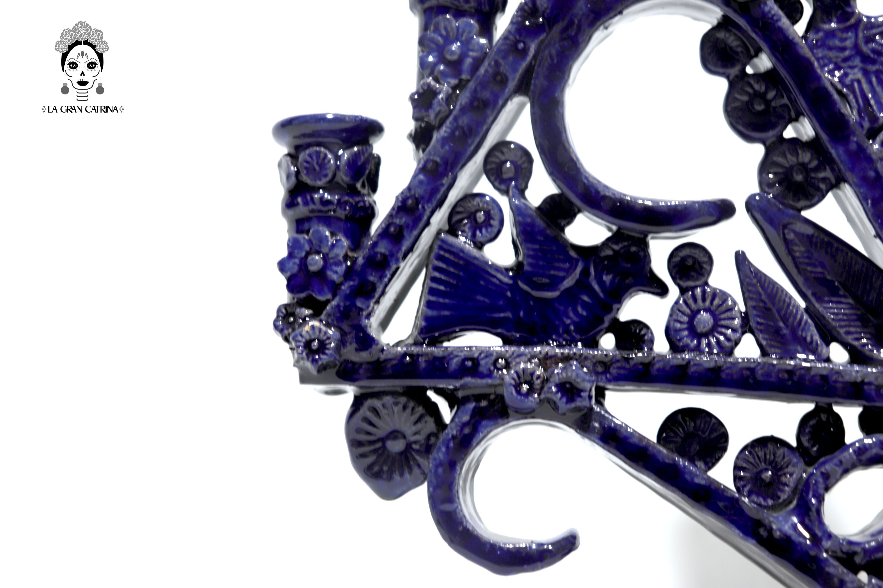 Candleholder Triangular Blue 11-Candle - Glazed Clay - 20 in. Tereri