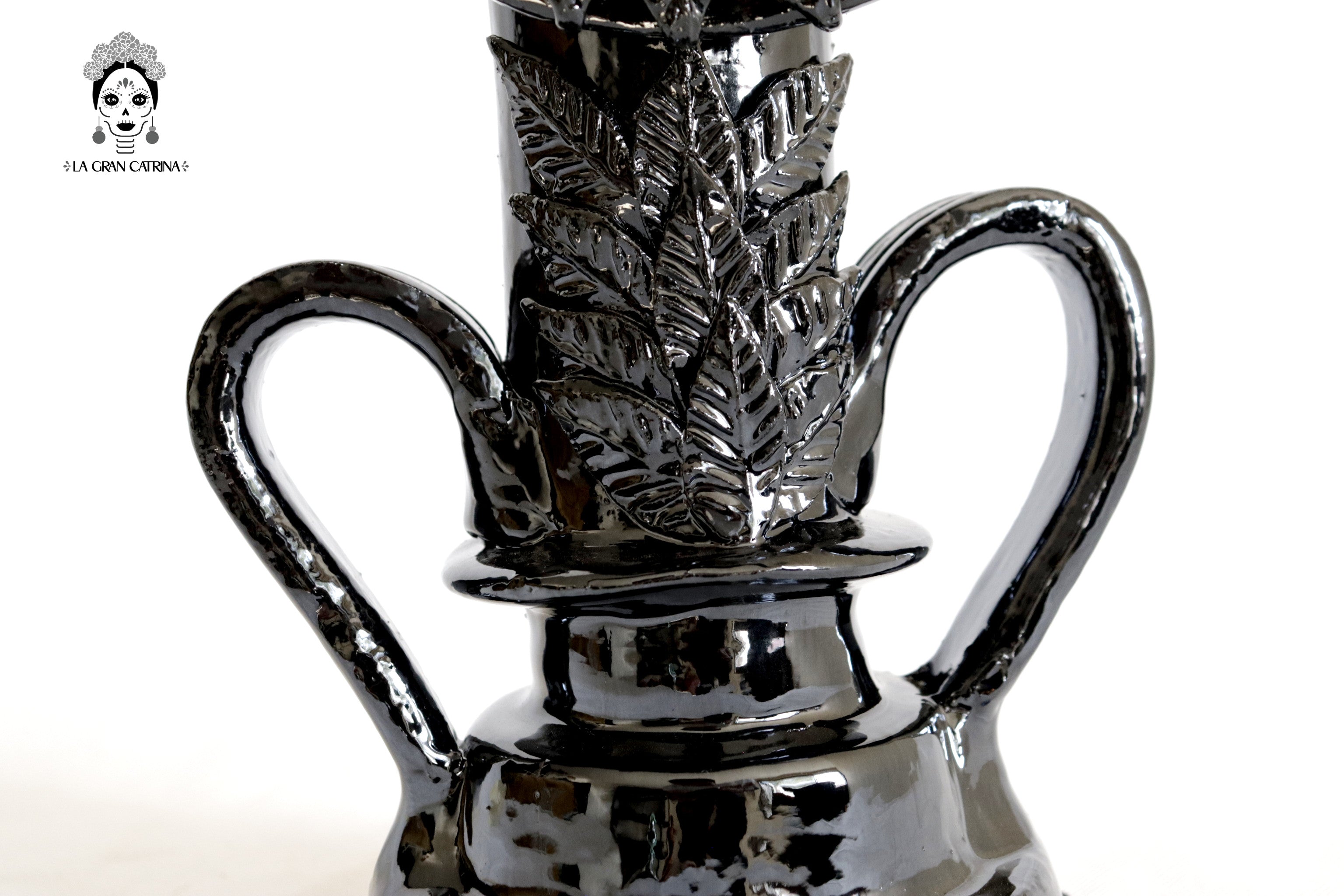 Candleholder black of 1 candle - Glazed Clay - 15 in. David Hdz SFL