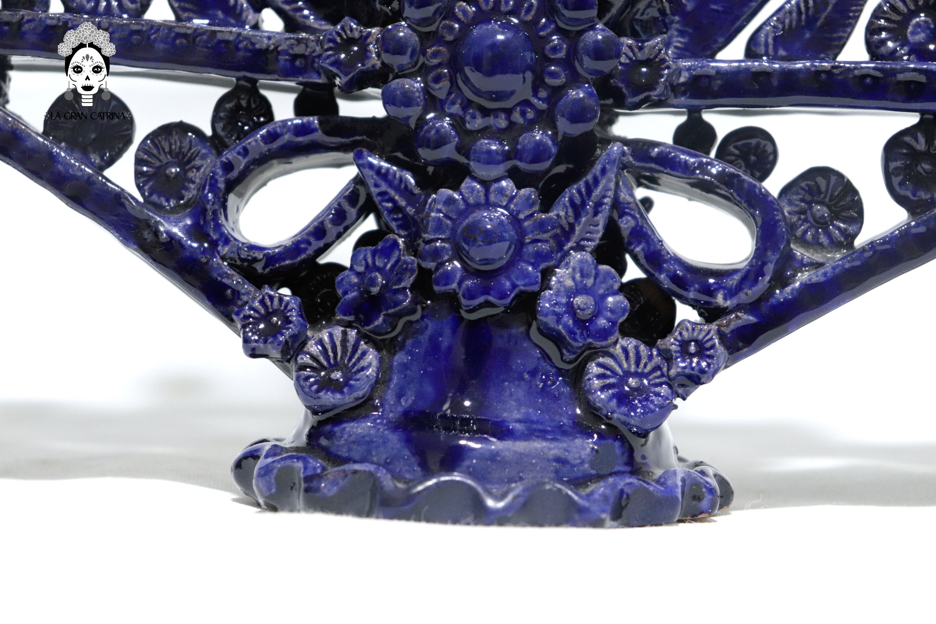 Candleholder Triangular Blue 11-Candle - Glazed Clay - 20 in. Tereri