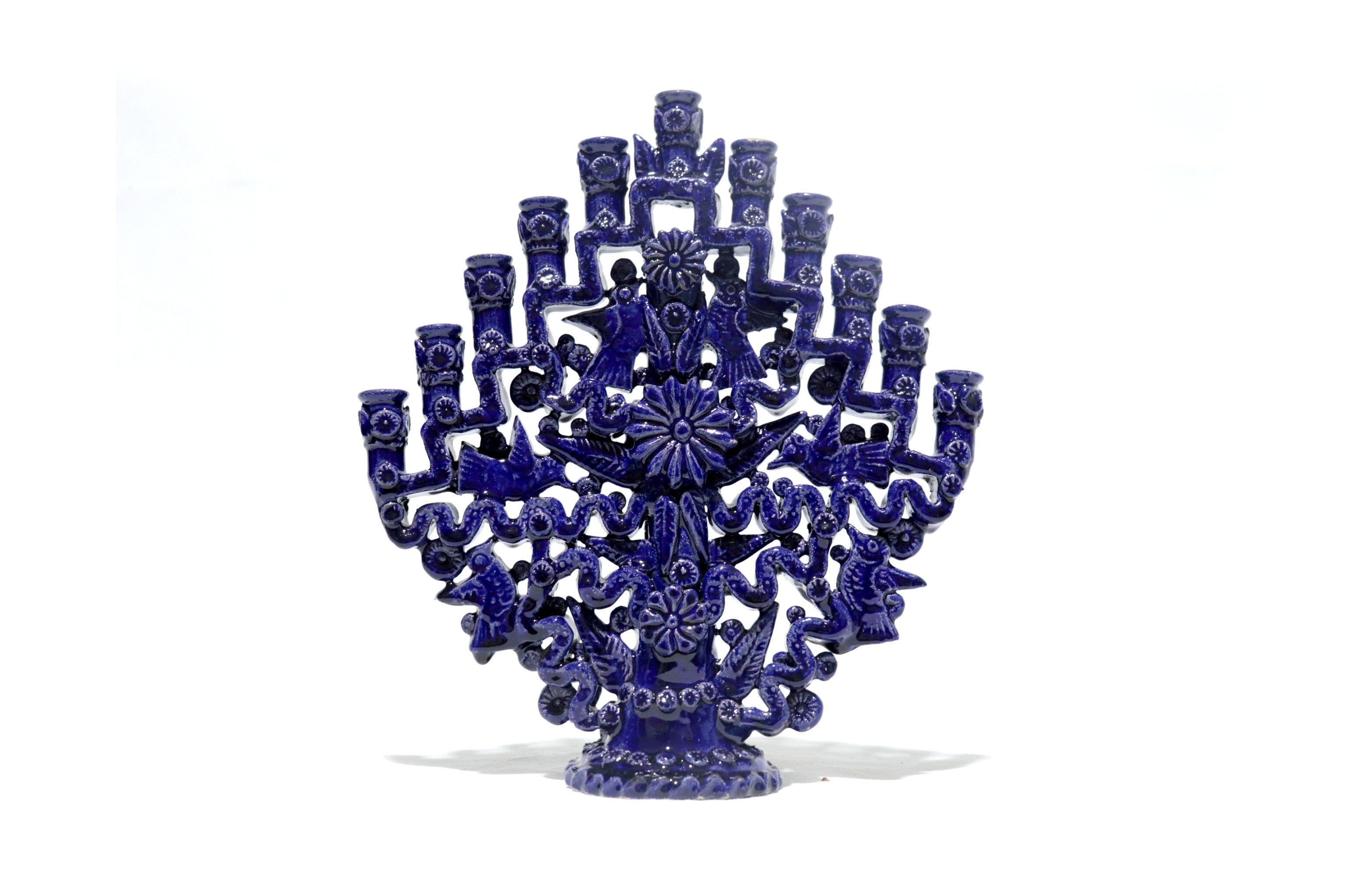 Candleholder Blue 11-Candle - Glazed Clay - 13 in. - in. Production Tereri