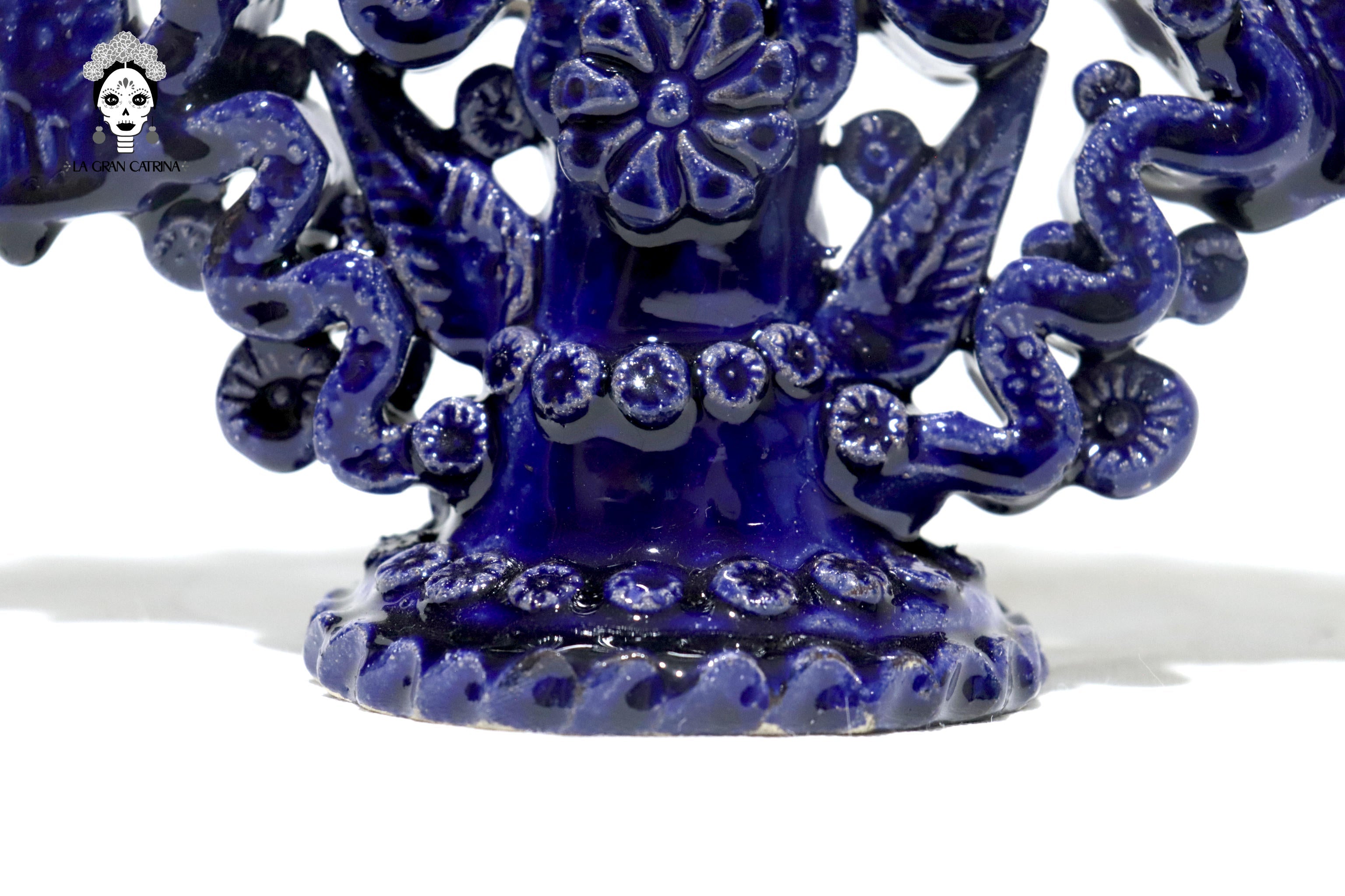 Candleholder Blue 11-Candle - Glazed Clay - 13 in. - in. Production Tereri