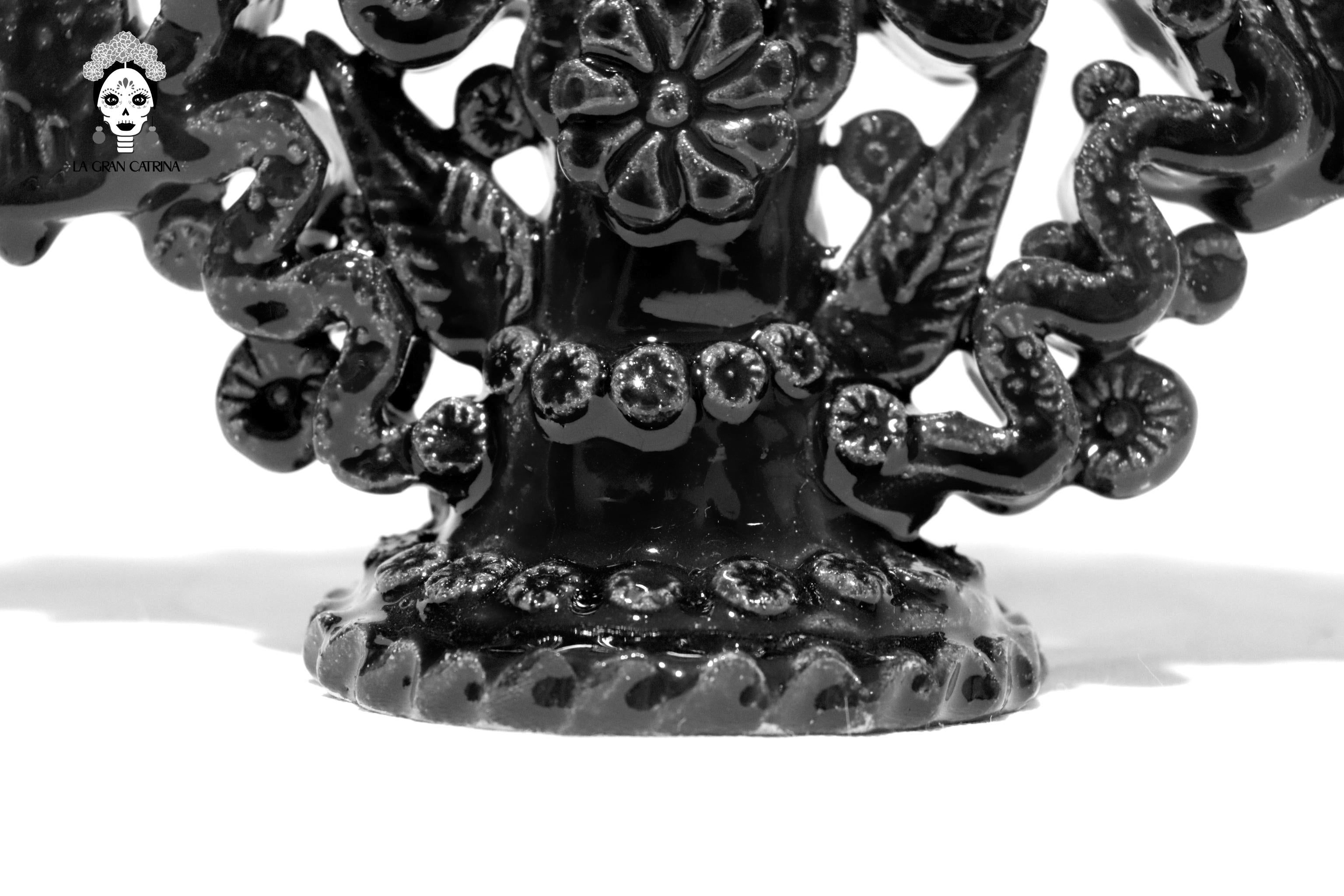 Candleholder black of 11-Candle black - Glazed Clay - 13 in. - in. Production Tereri