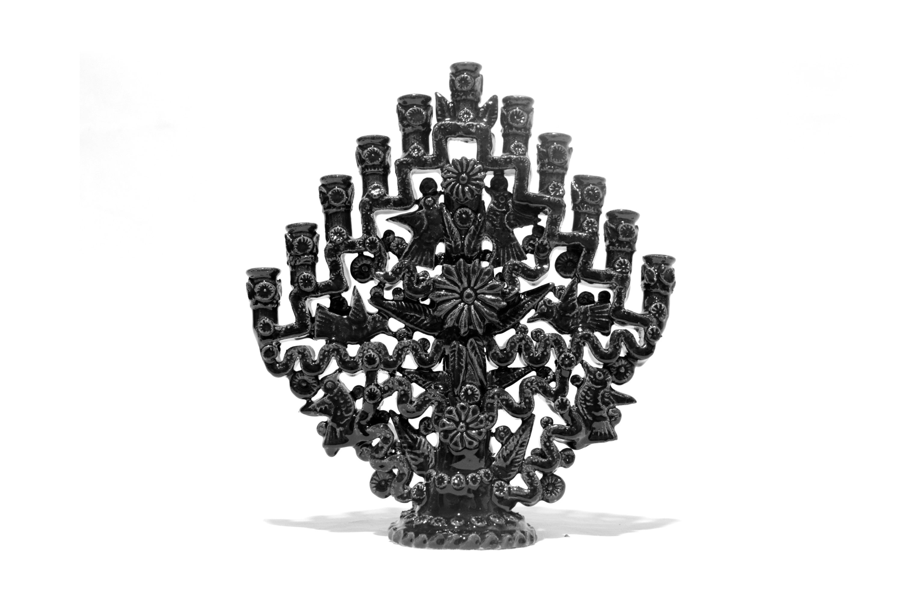 Candleholder black of 11-Candle black - Glazed Clay - 13 in. - in. Production Tereri