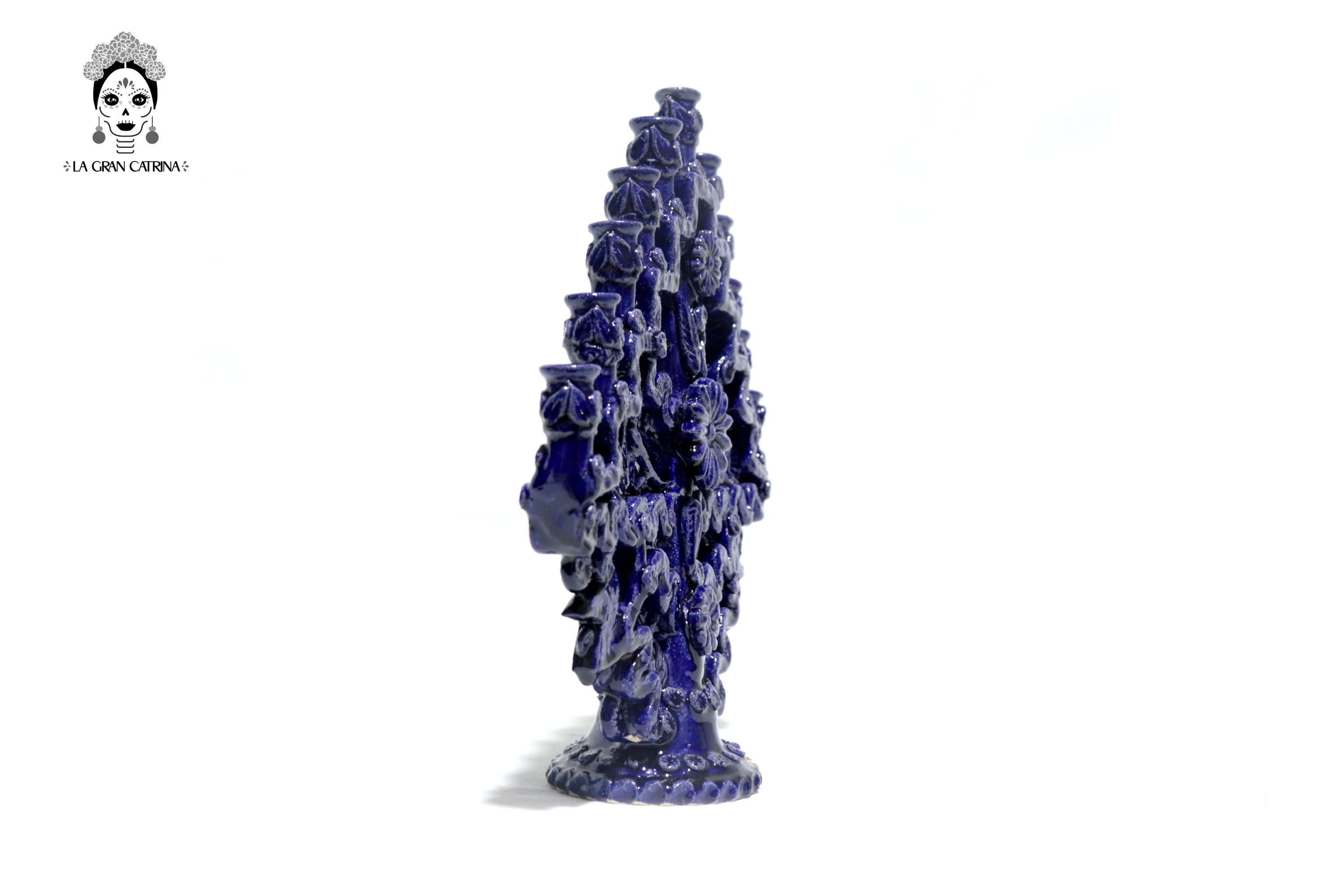 Candleholder Blue 11-Candle - Glazed Clay - 13 in. - in. Production Tereri