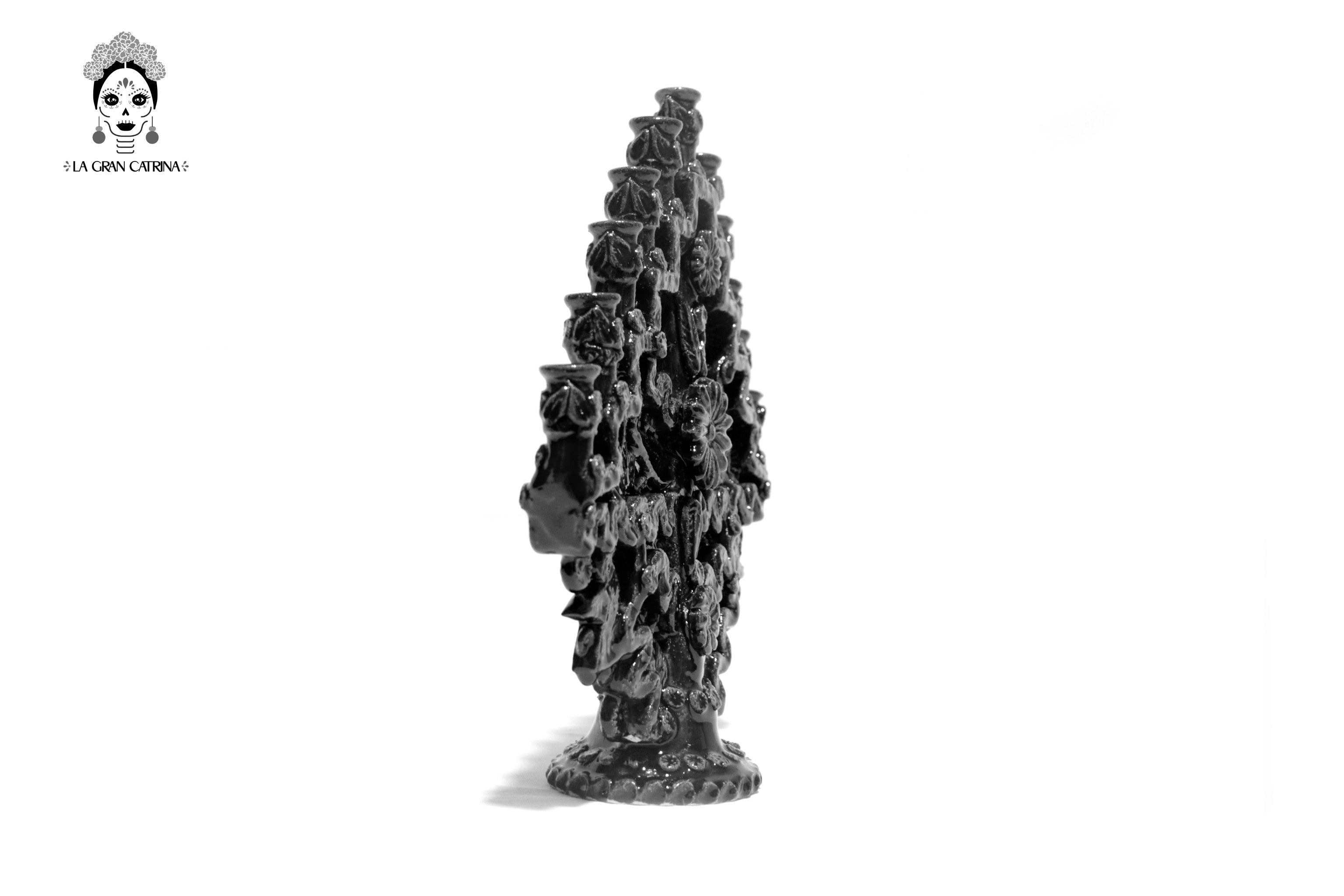Candleholder black of 11-Candle black - Glazed Clay - 13 in. - in. Production Tereri