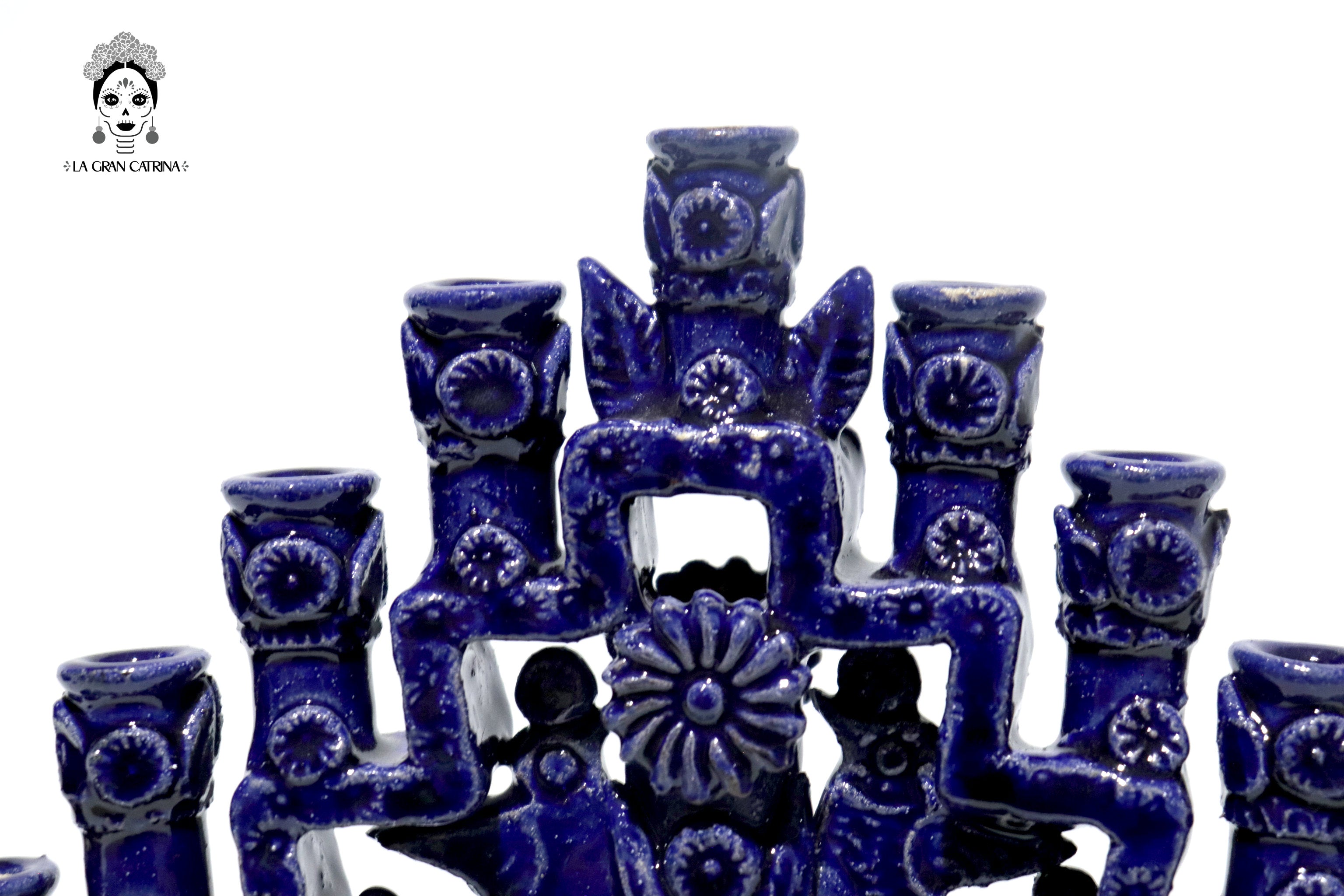 Candleholder Blue 11-Candle - Glazed Clay - 13 in. - in. Production Tereri