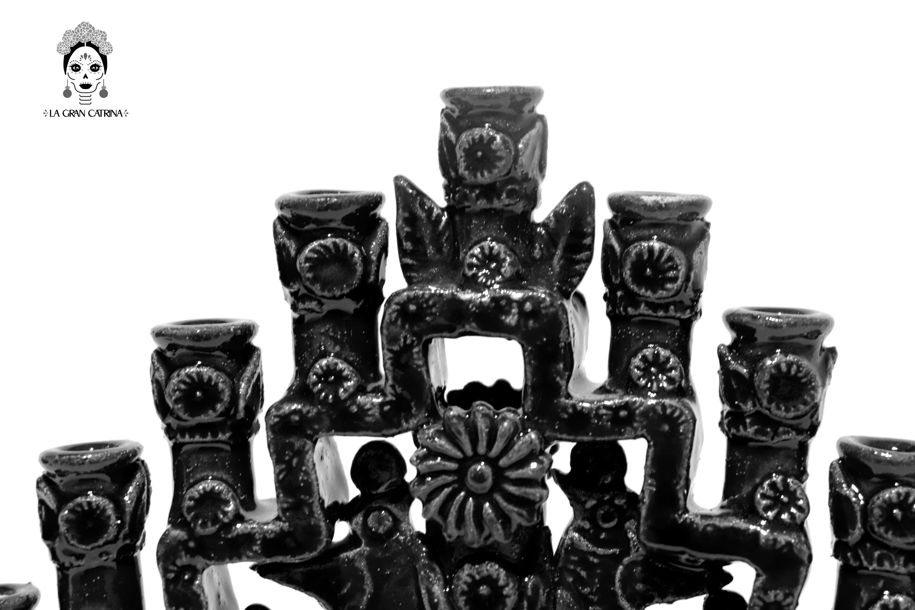 Candleholder black of 11-Candle black - Glazed Clay - 13 in. - in. Production Tereri