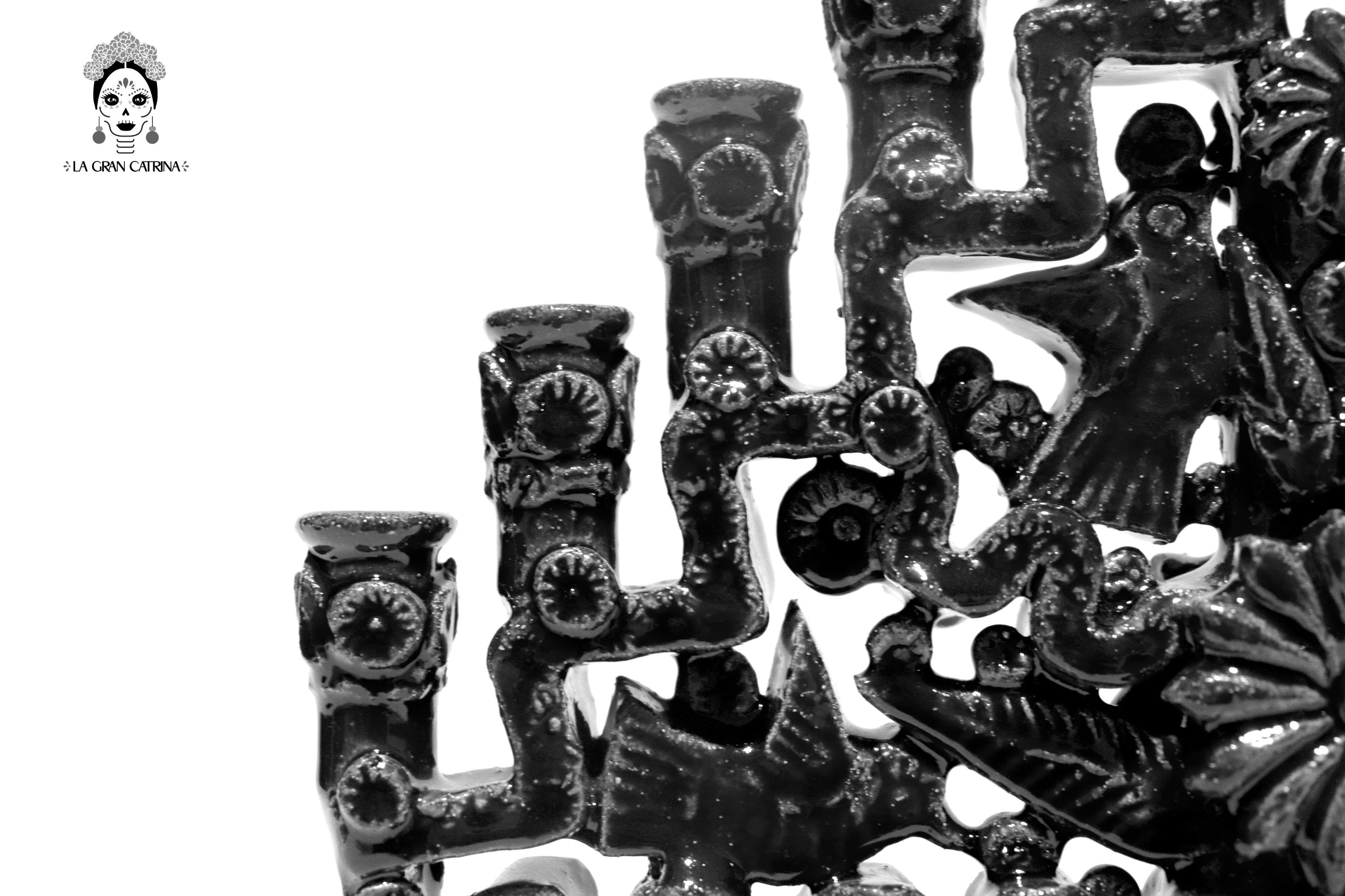 Candleholder black of 11-Candle black - Glazed Clay - 13 in. - in. Production Tereri
