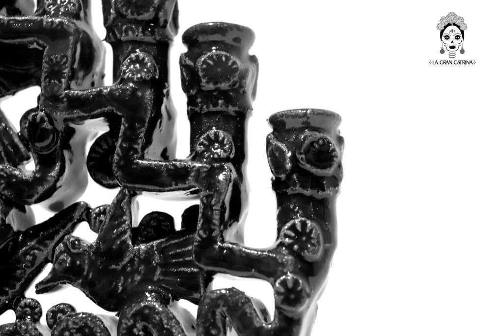 Candleholder black of 11-Candle black - Glazed Clay - 13 in. - in. Production Tereri