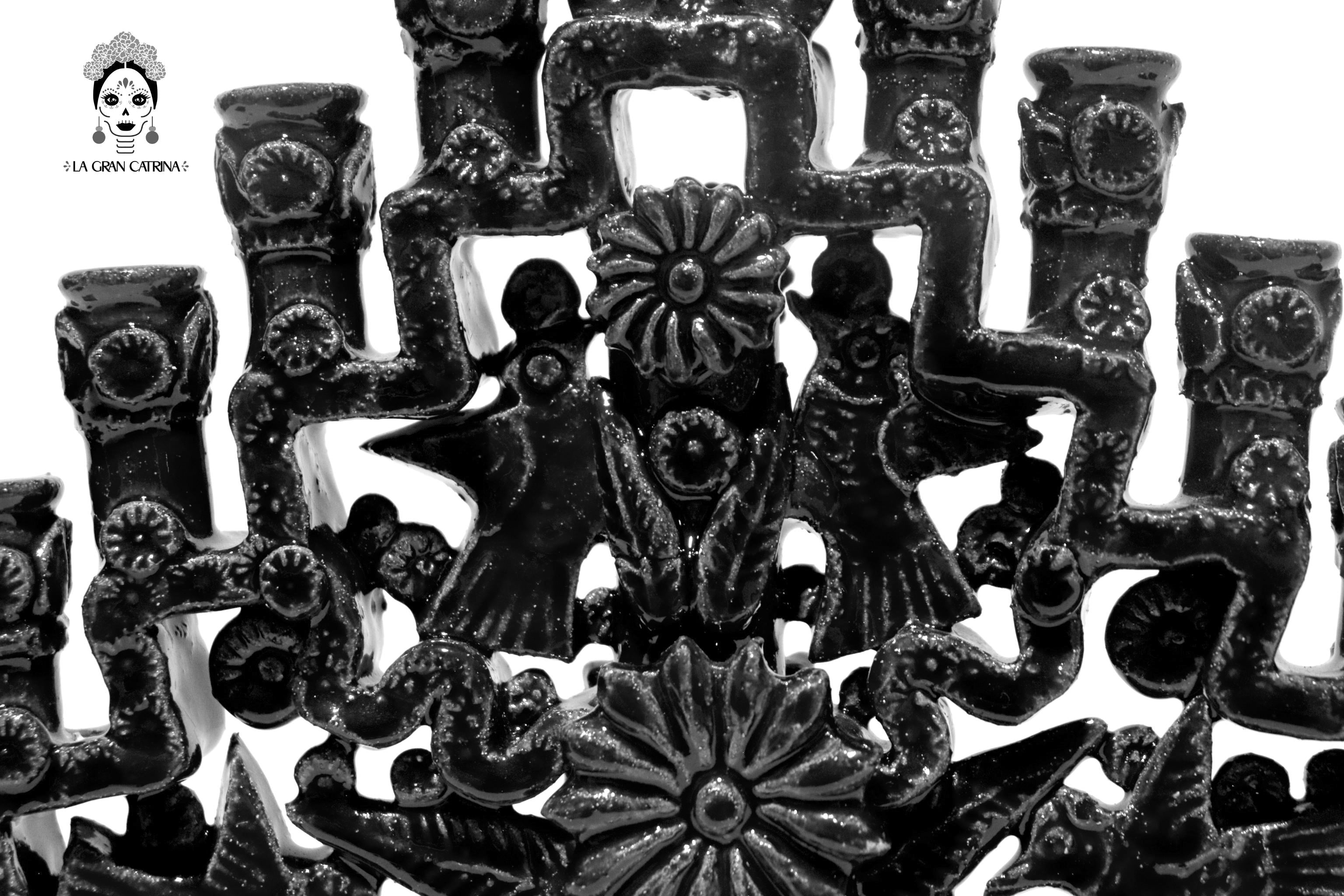 Candleholder black of 11-Candle black - Glazed Clay - 13 in. - in. Production Tereri