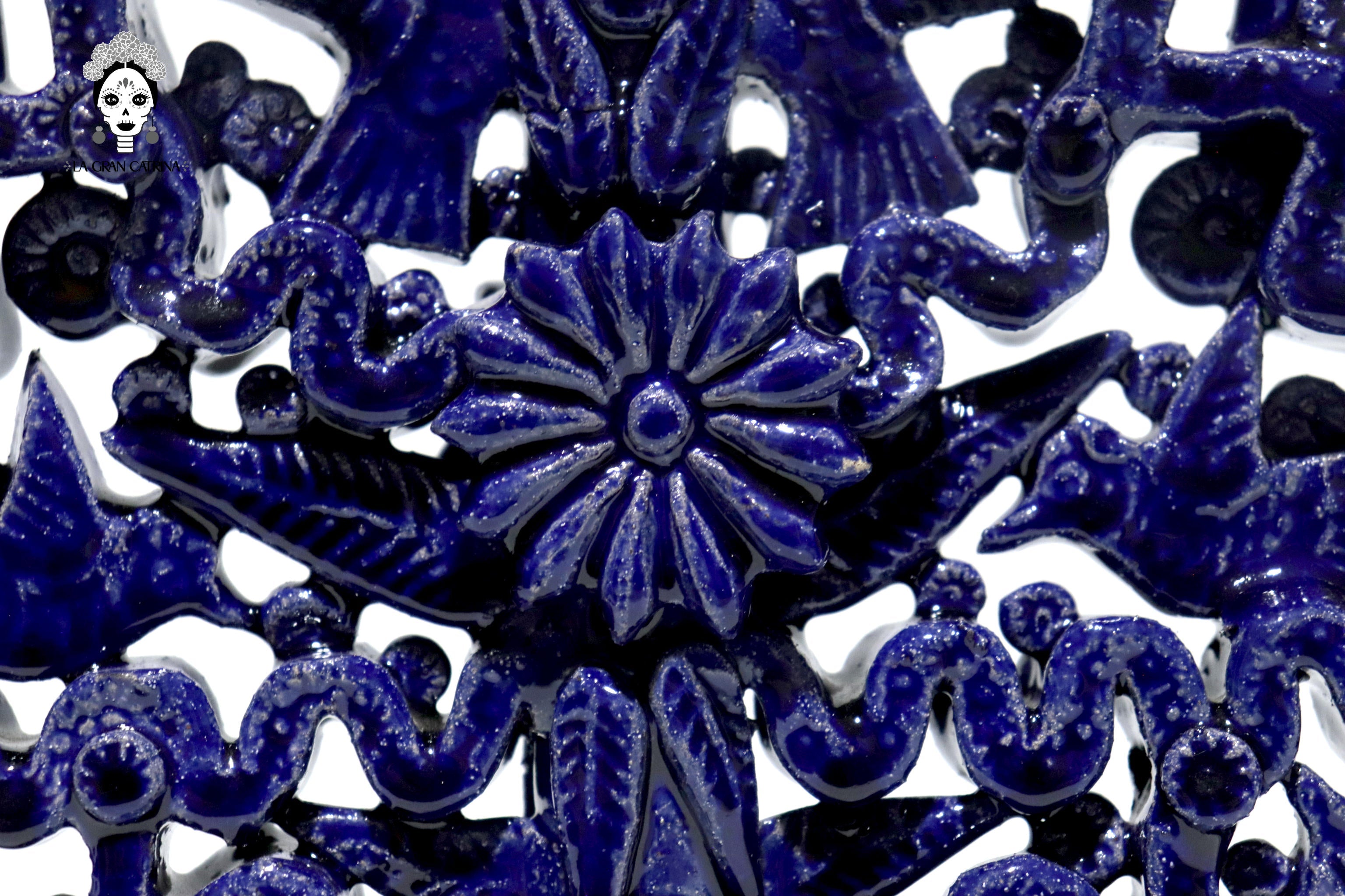 Candleholder Blue 11-Candle - Glazed Clay - 13 in. - in. Production Tereri