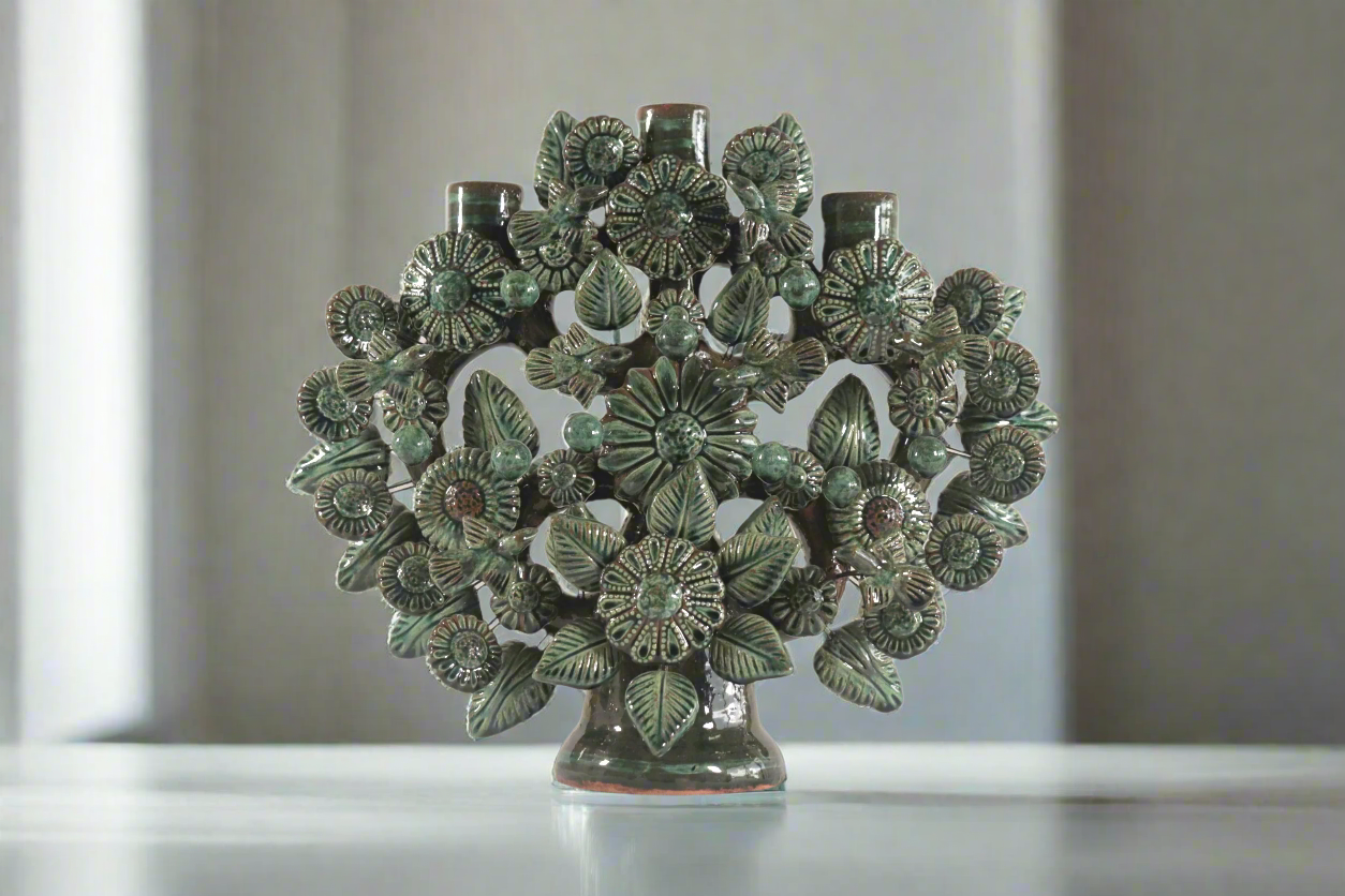 Tree of Life Medium Green - 3 Candles - 14.5 in. Montoya