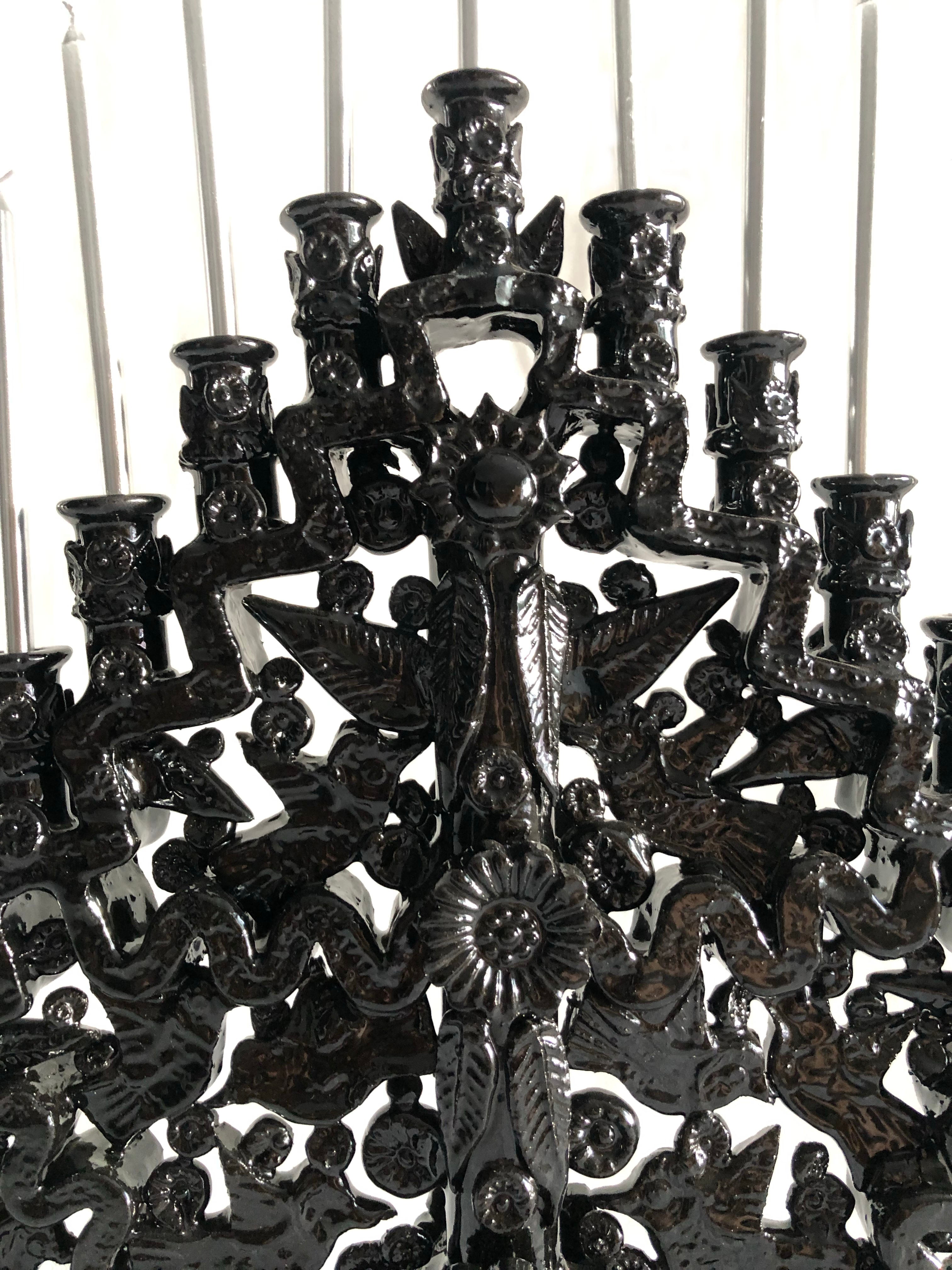 Candleholder black Wall of 15-Candle - Glazed Clay - 16 in. Tereri