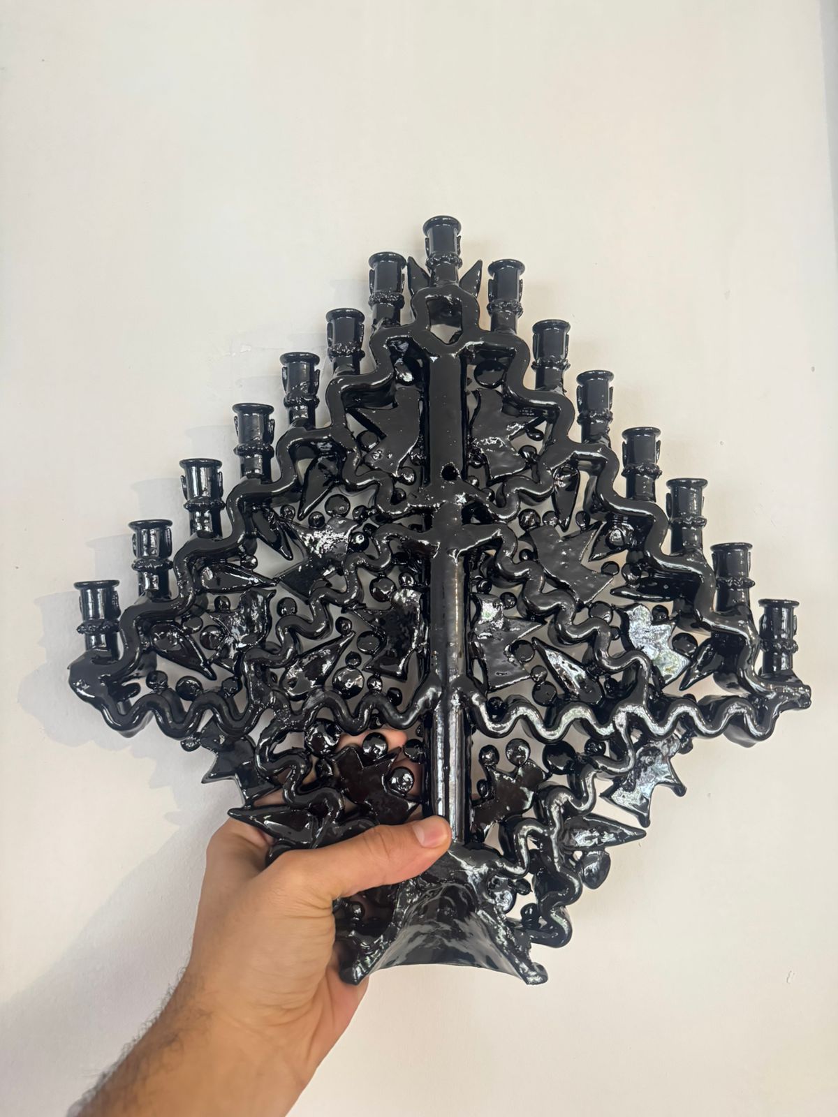 Candleholder black Wall of 15-Candle - Glazed Clay - 16 in. Tereri