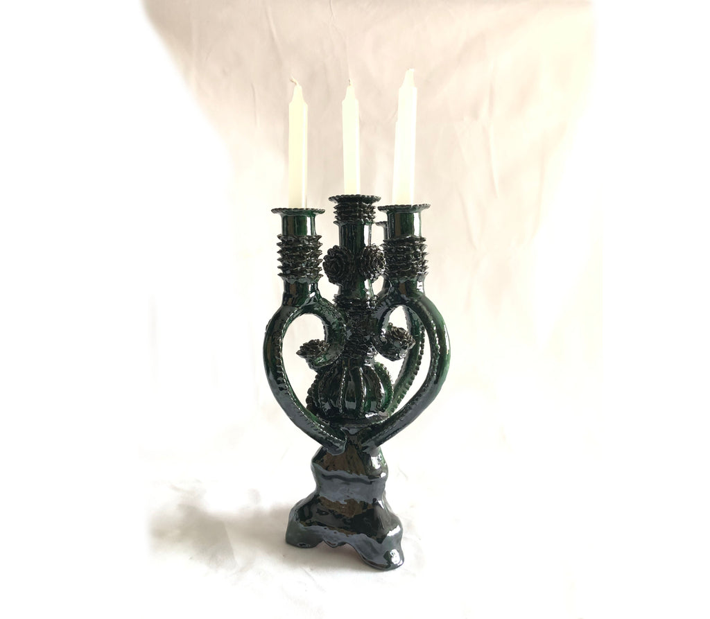 Candleholder green of 4 candles - Glazed Clay - 18 in. Juan Gtz
