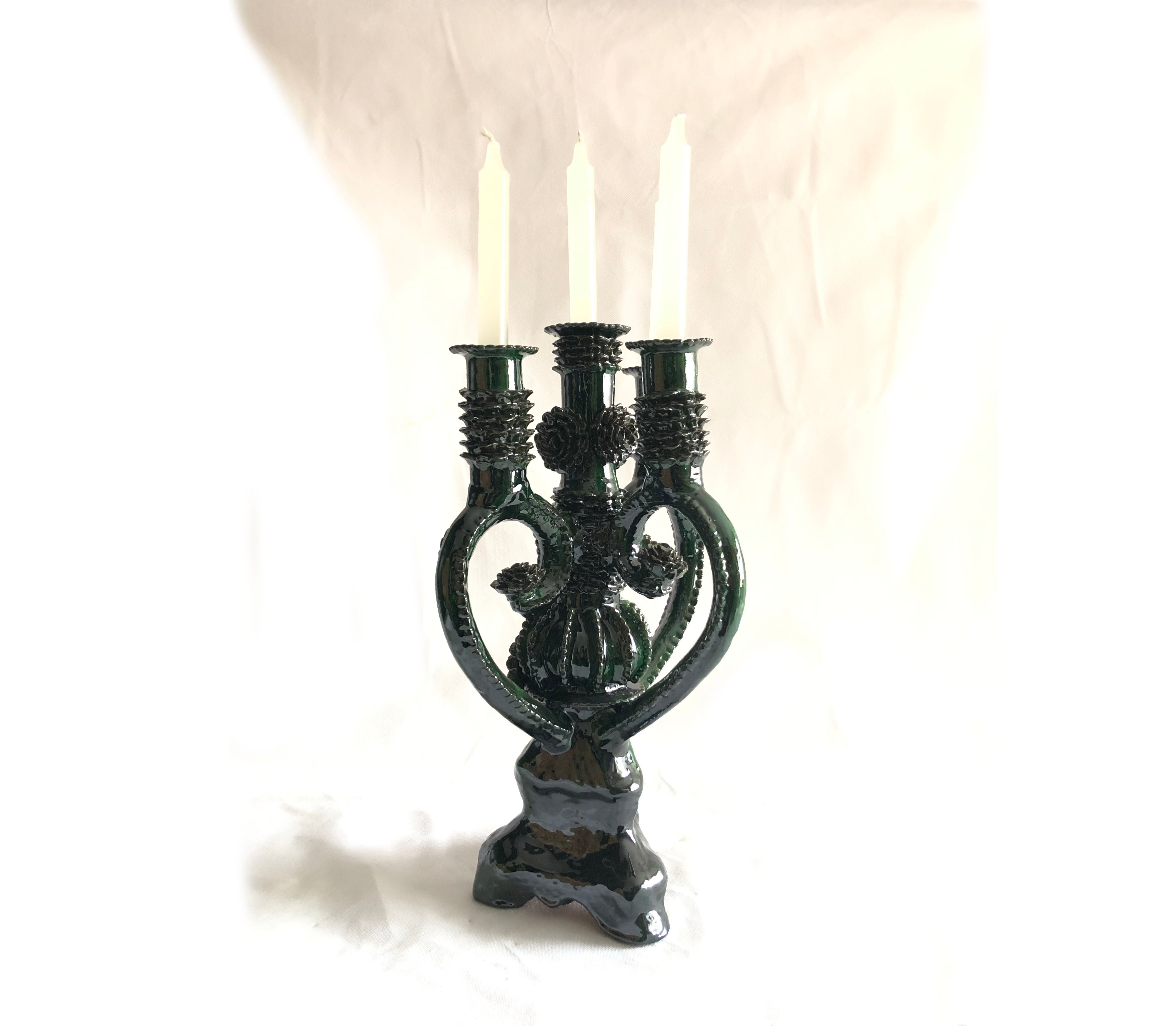 Candleholder green of 4 candles - Glazed Clay - 18 in. Juan Gtz