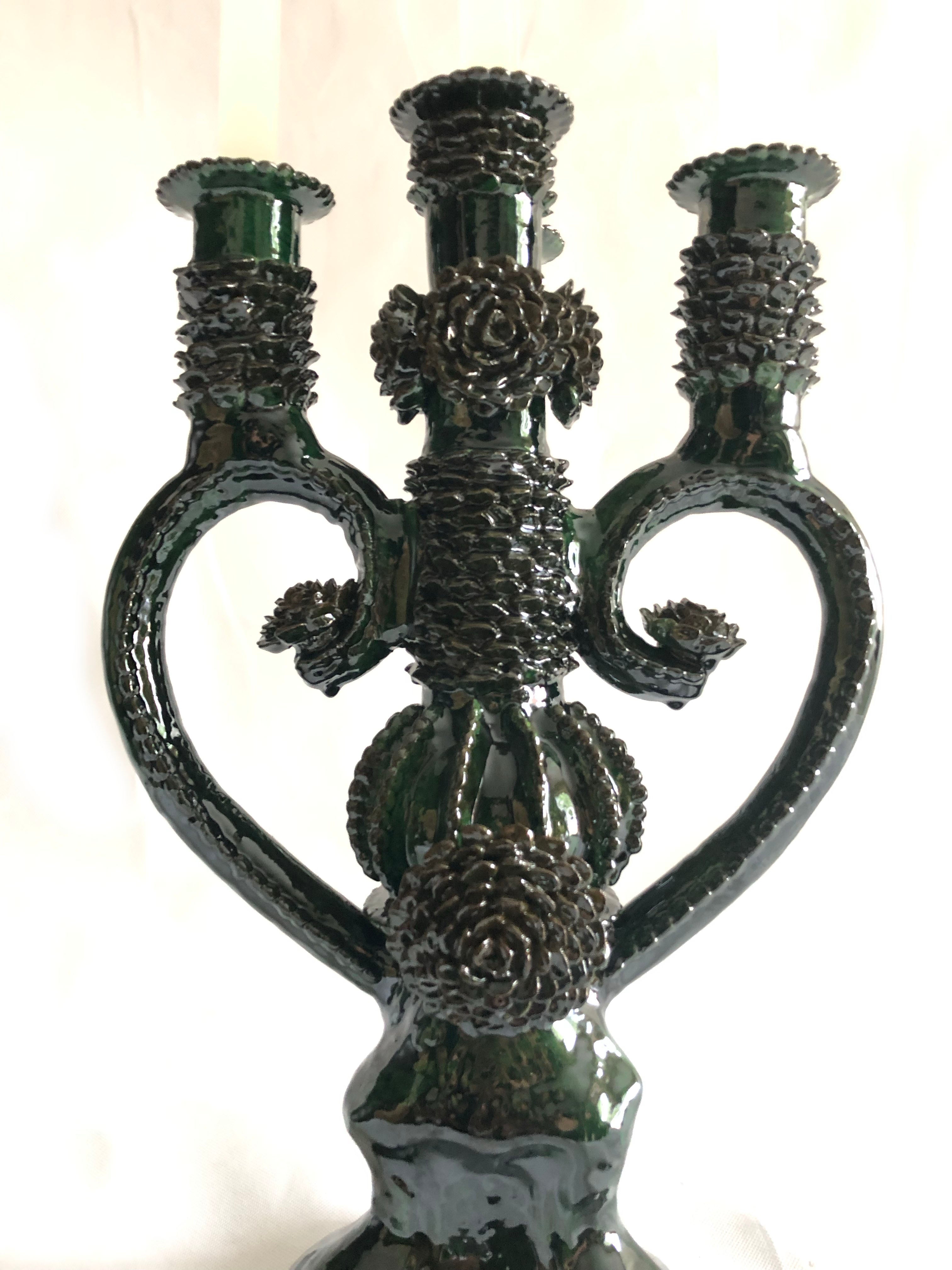 Candleholder green of 4 candles - Glazed Clay - 18 in. Juan Gtz
