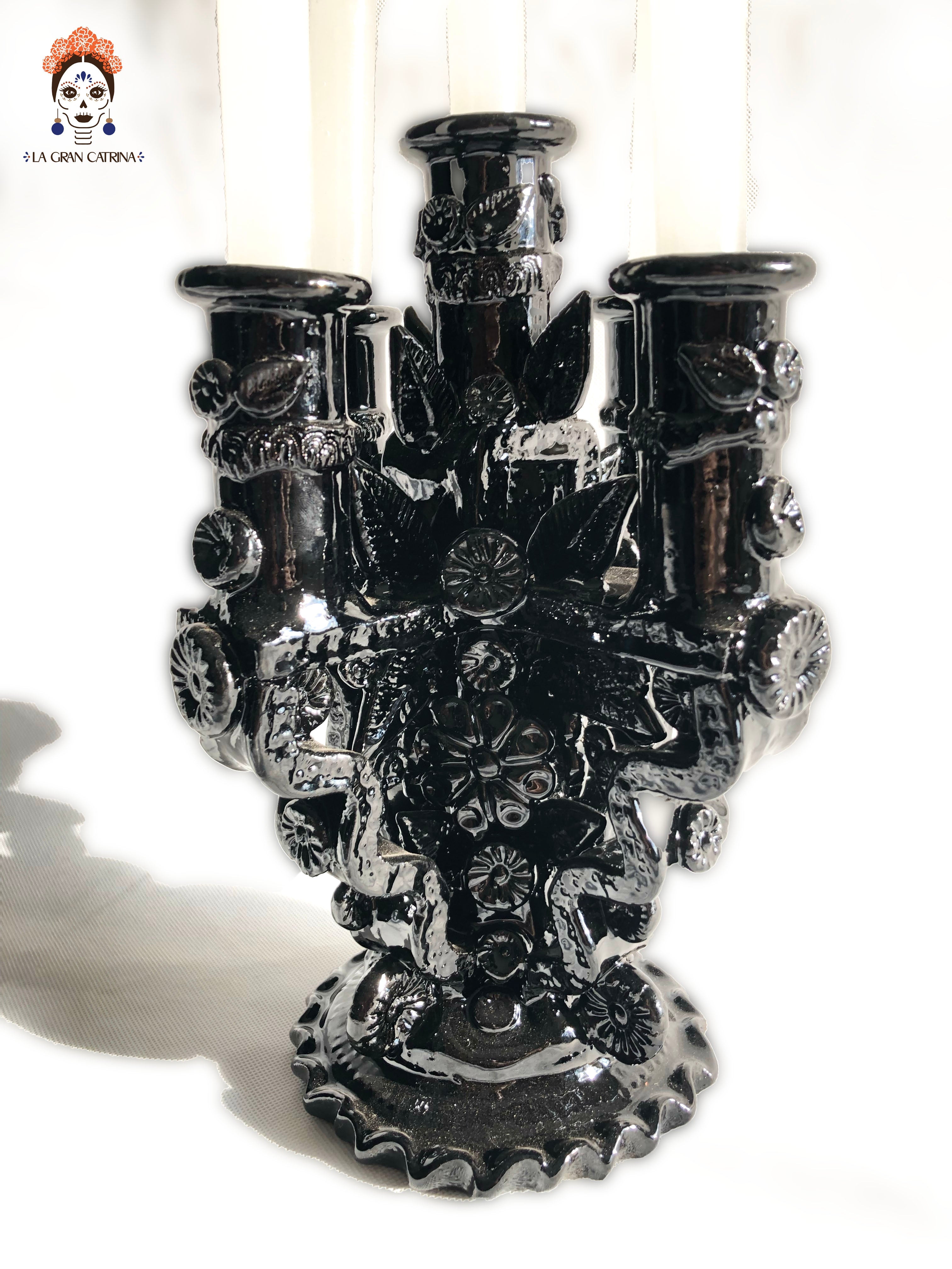 Candleholder black of 5-Candle - Glazed Clay - 11 in. Tereri