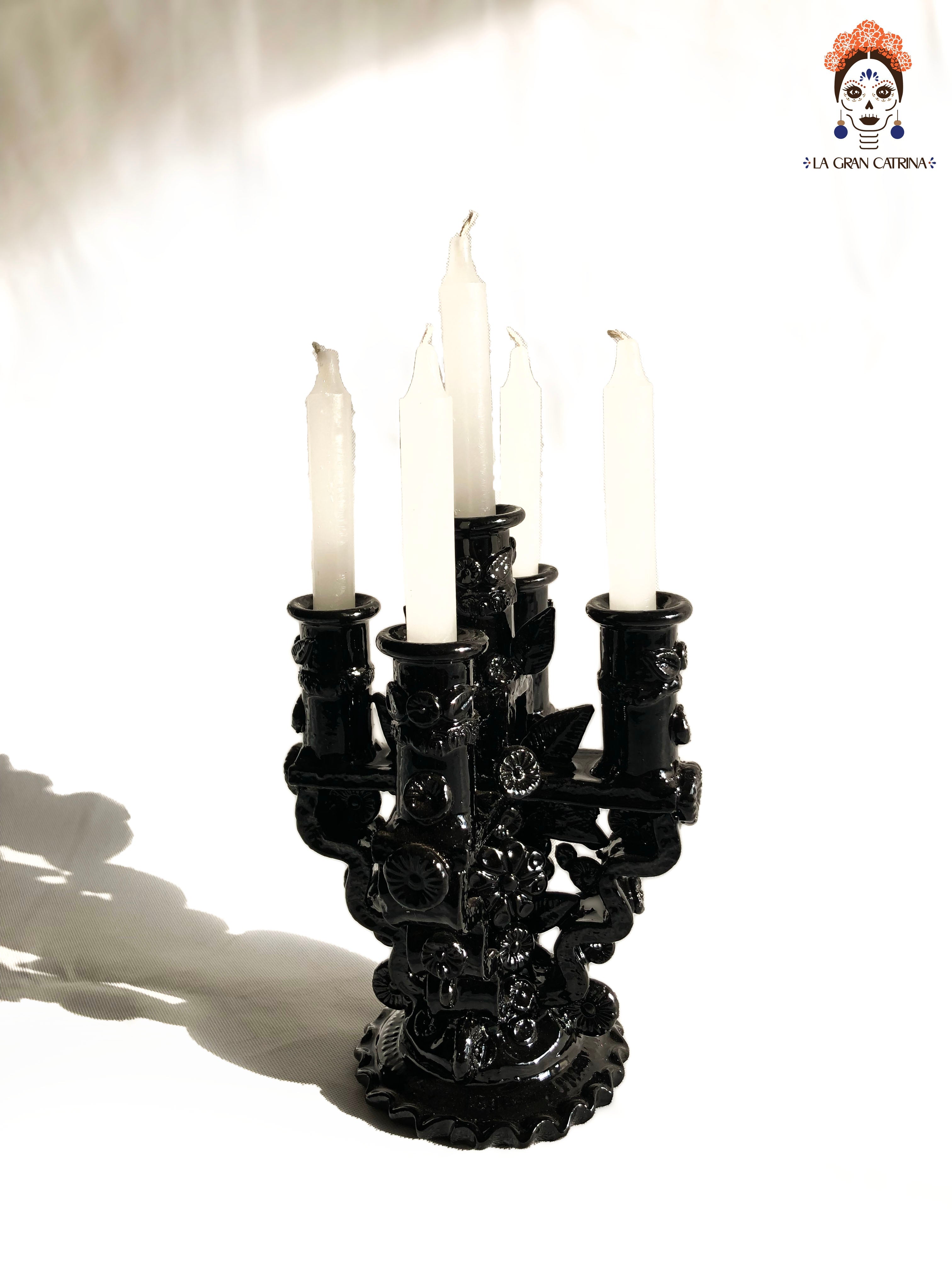 Candleholder black of 5-Candle - Glazed Clay - 11 in. Tereri