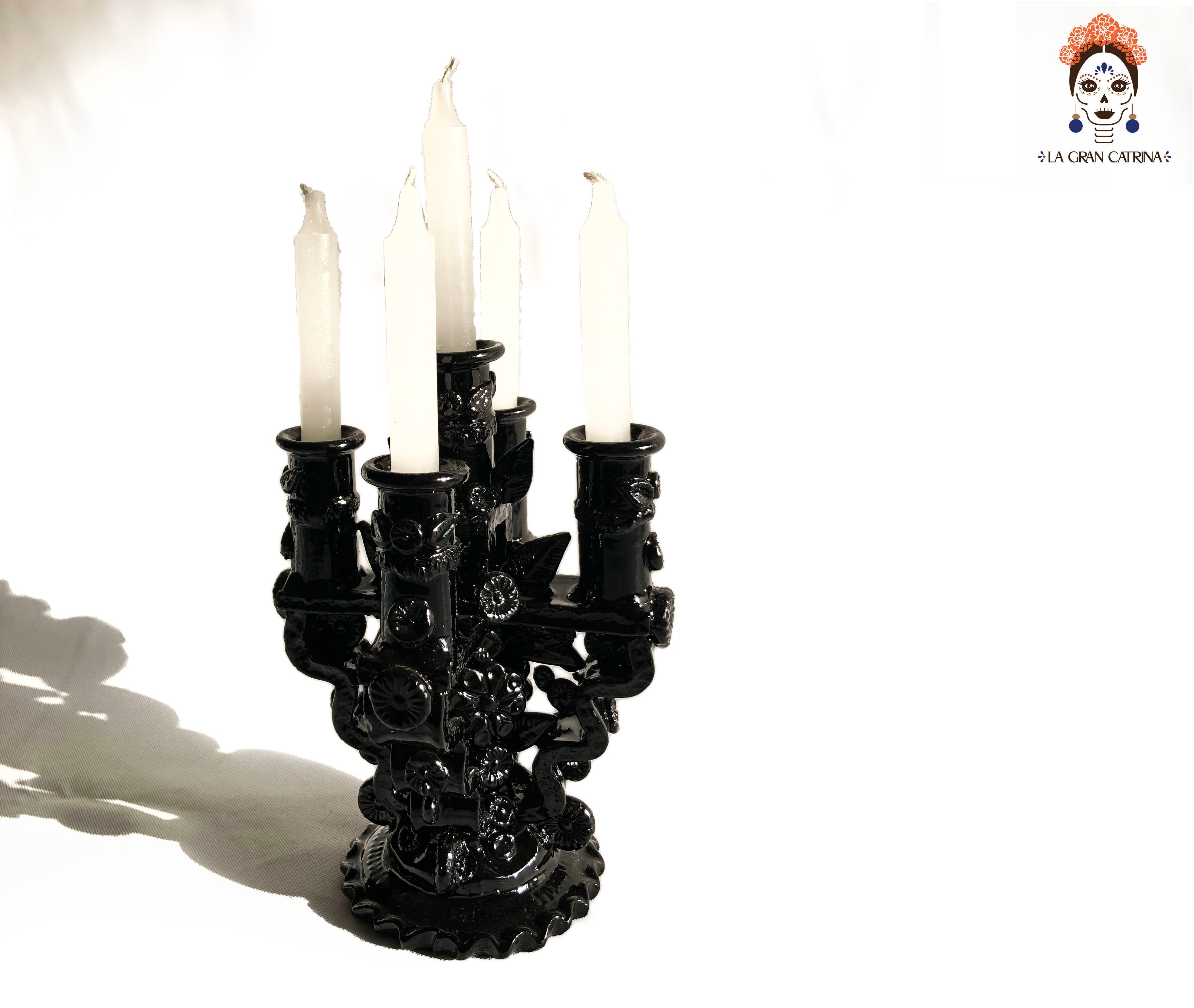 Candleholder black of 5-Candle - Glazed Clay - 11 in. Tereri