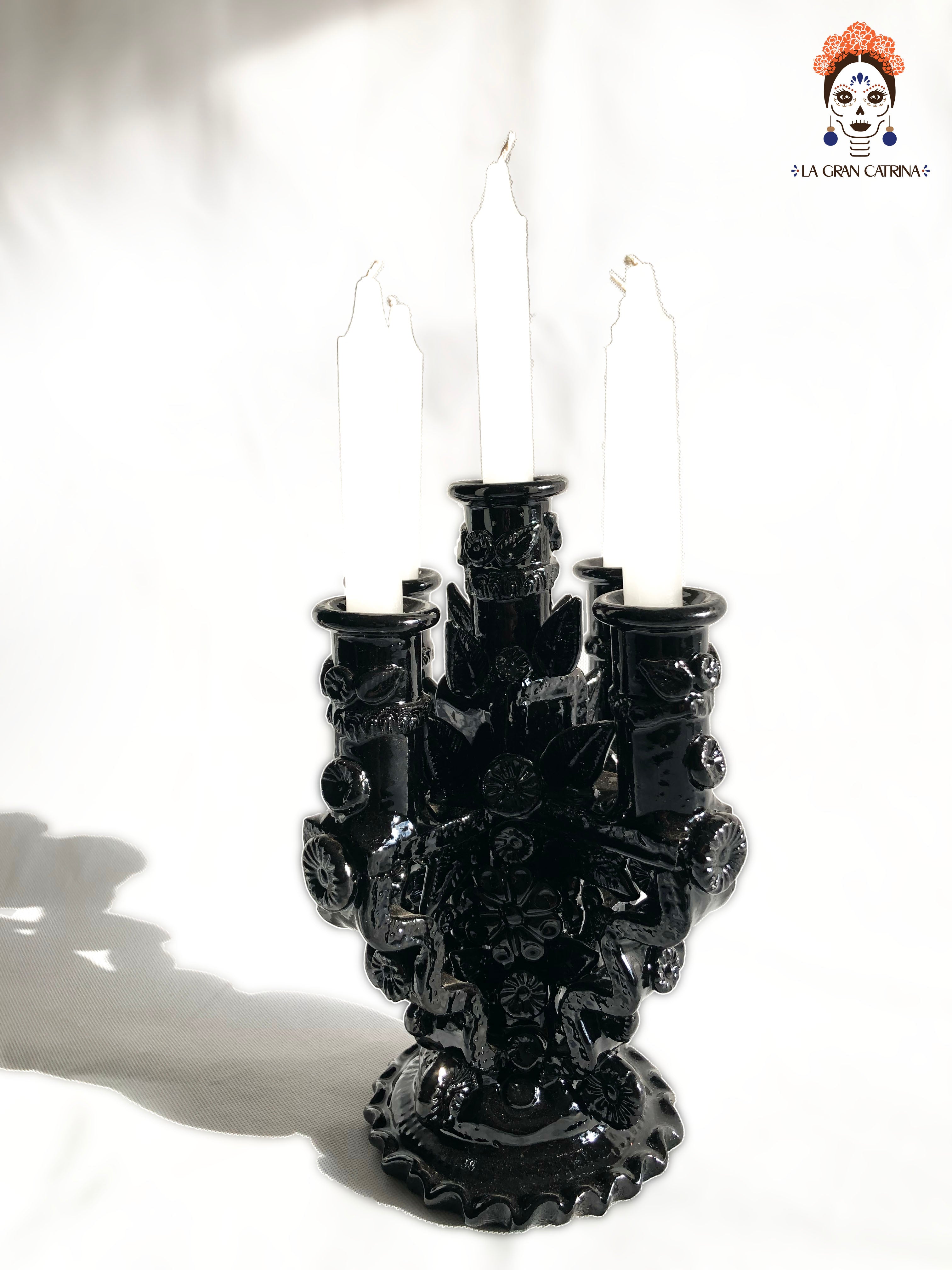 Candleholder black of 5-Candle - Glazed Clay - 11 in. Tereri
