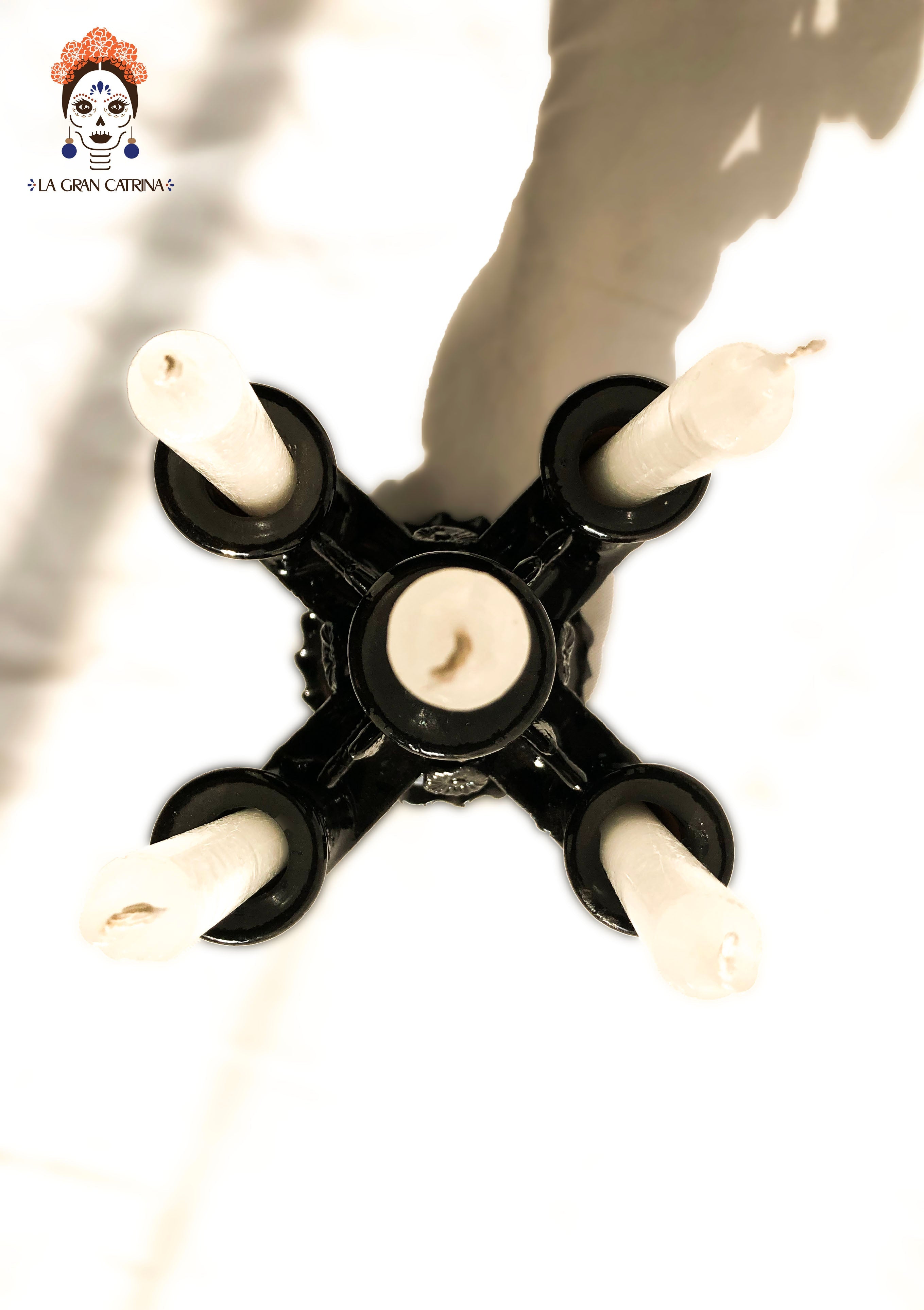 Candleholder black of 5-Candle - Glazed Clay - 11 in. Tereri