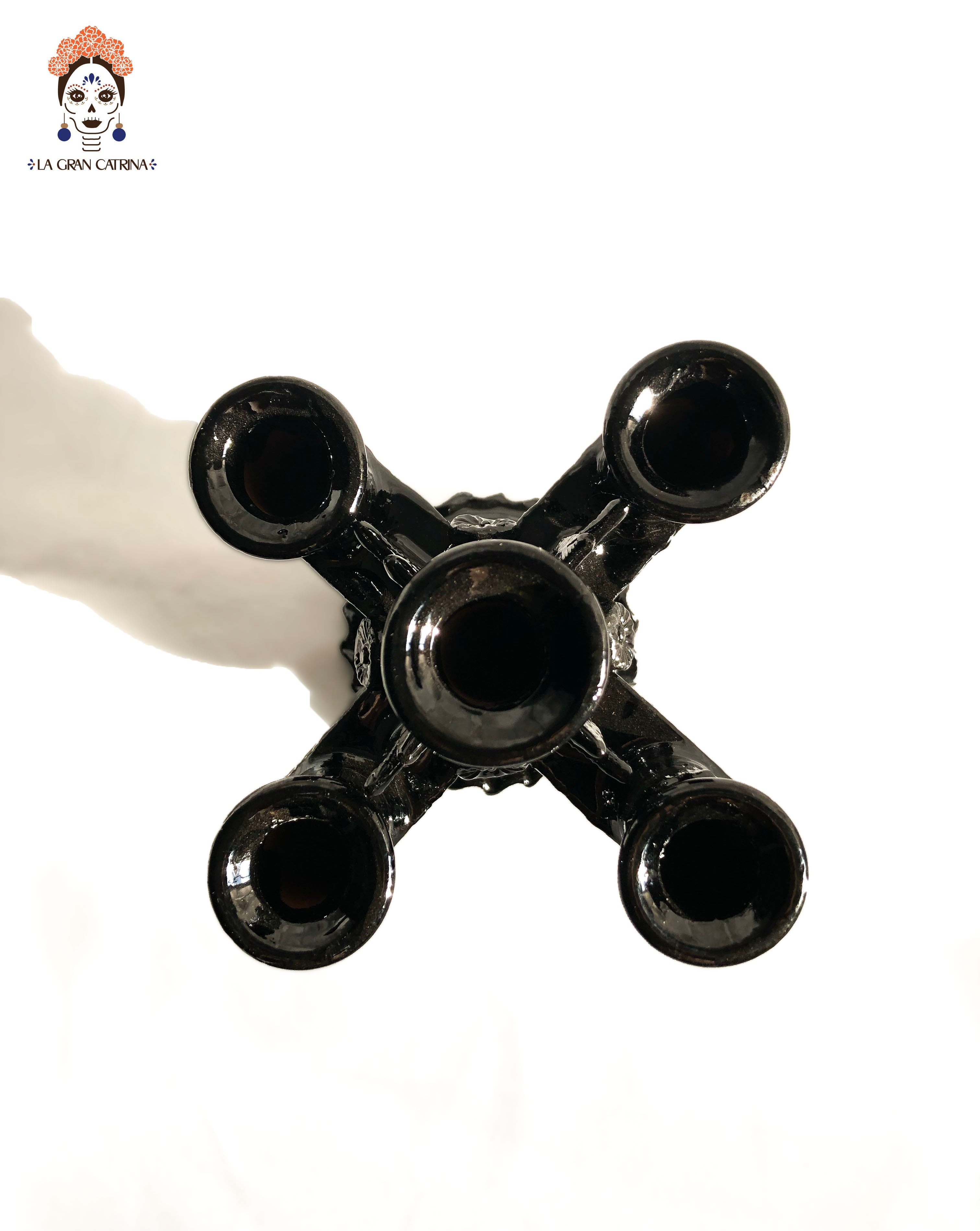 Candleholder black of 5-Candle - Glazed Clay - 11 in. Tereri