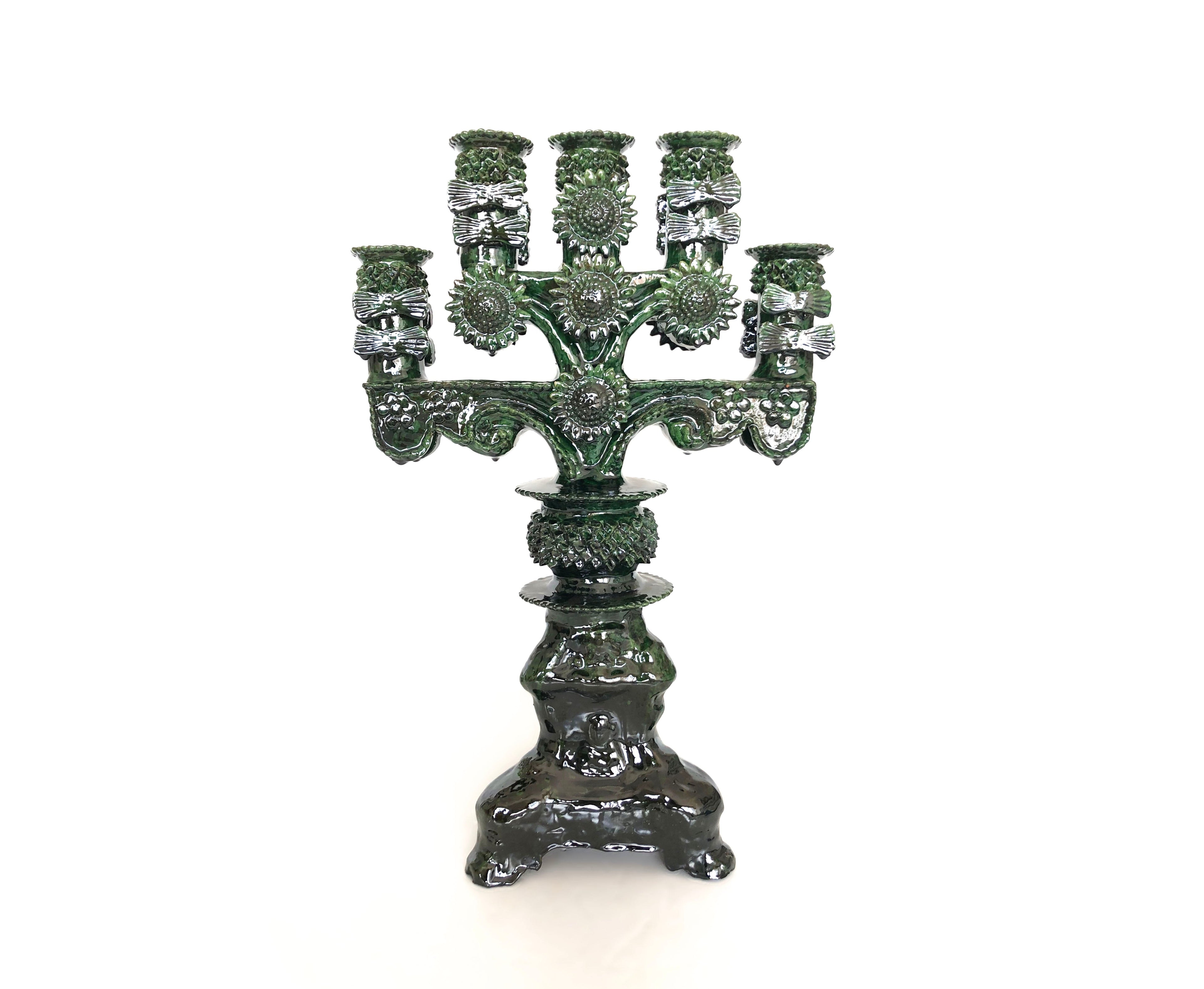 Candleholder green of 5-Candle - Glazed Clay - 20 in. Juan Gtz