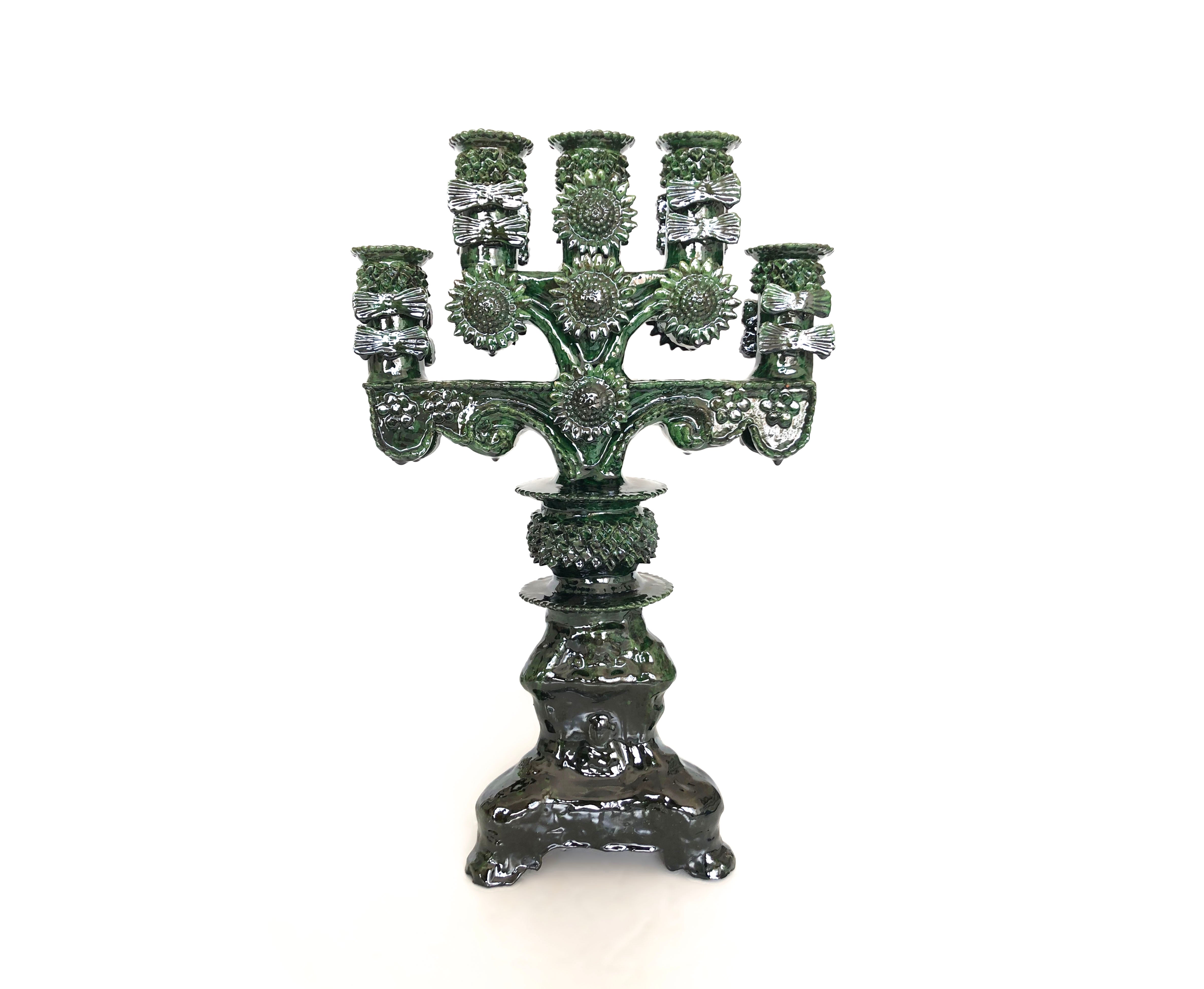 Candleholder green of 5-Candle - Glazed Clay - 20 in. Juan Gtz