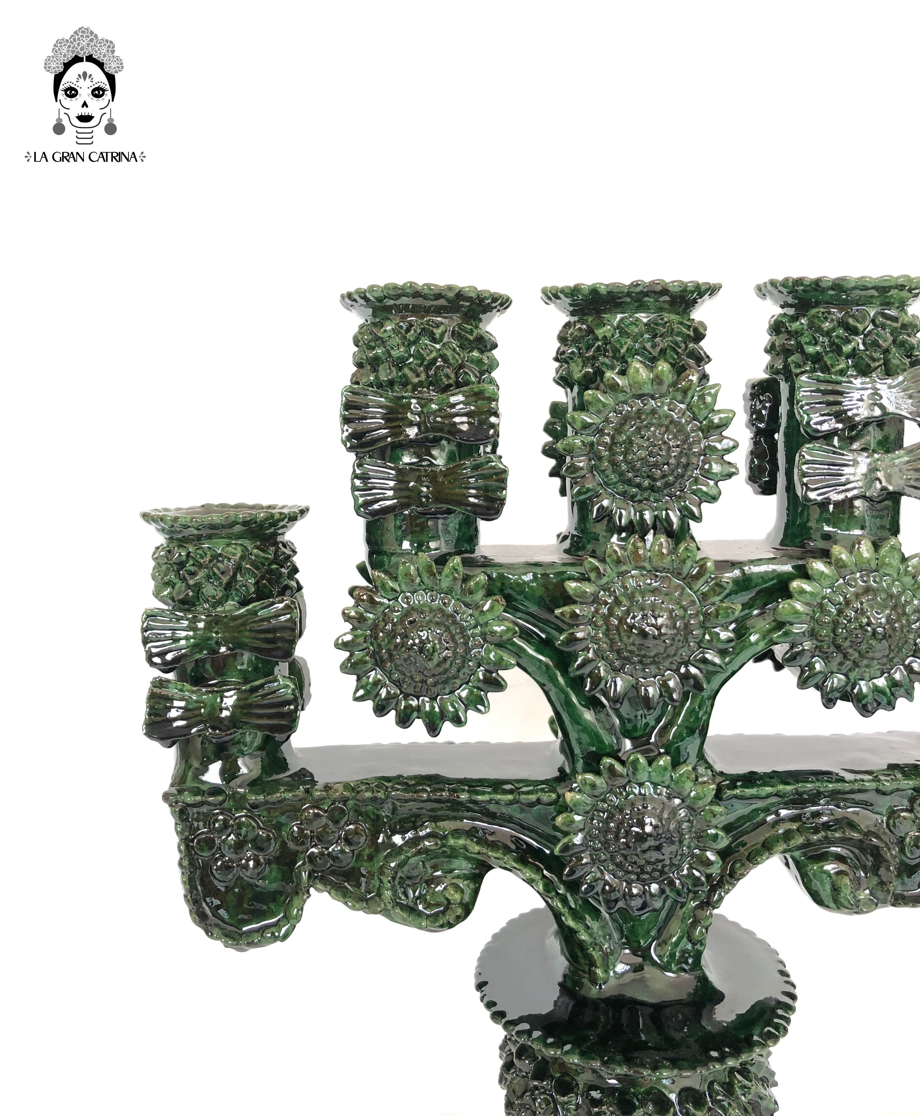 Candleholder green of 5-Candle - Glazed Clay - 20 in. Juan Gtz