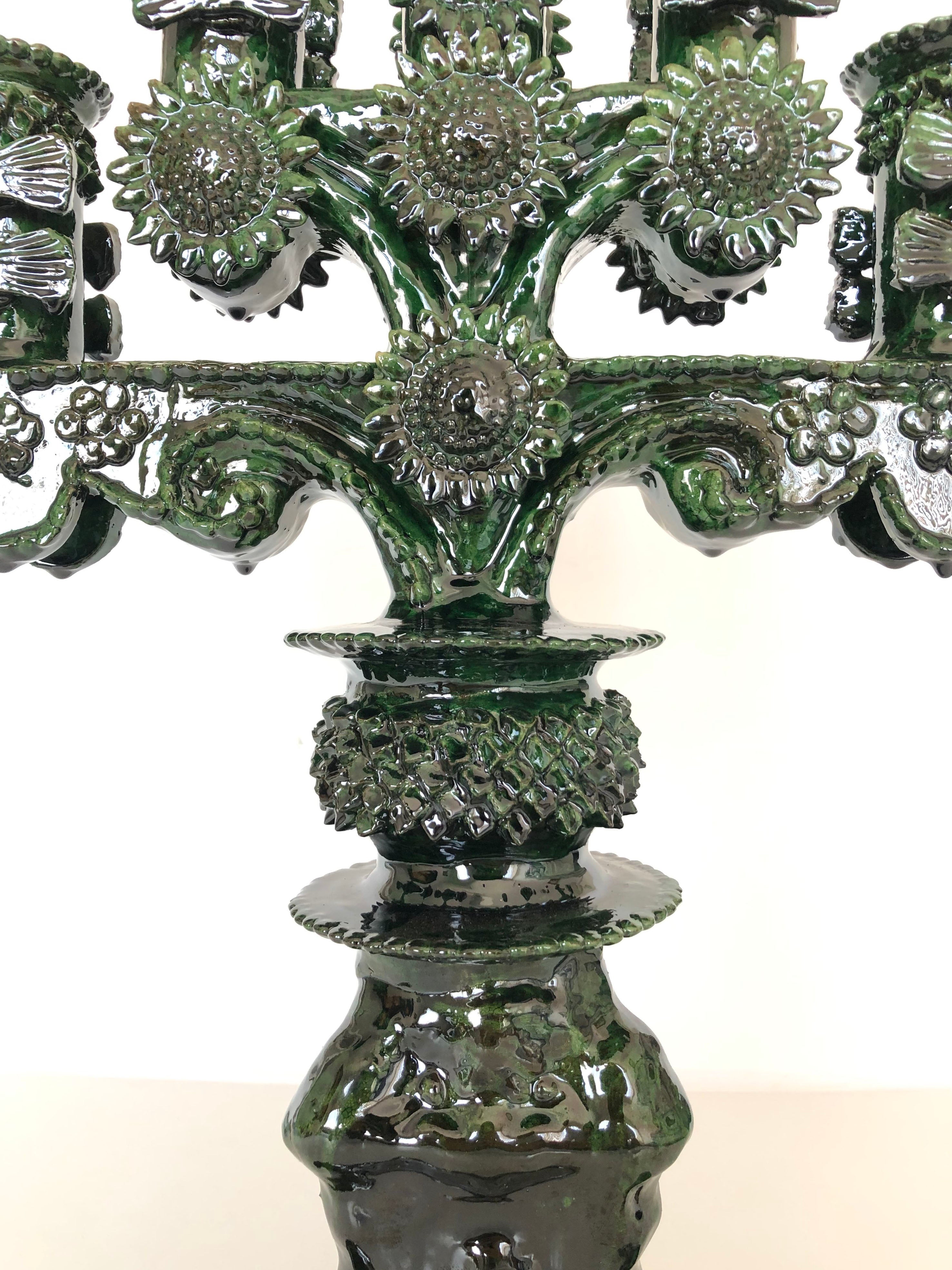 Candleholder green of 5-Candle - Glazed Clay - 20 in. Juan Gtz