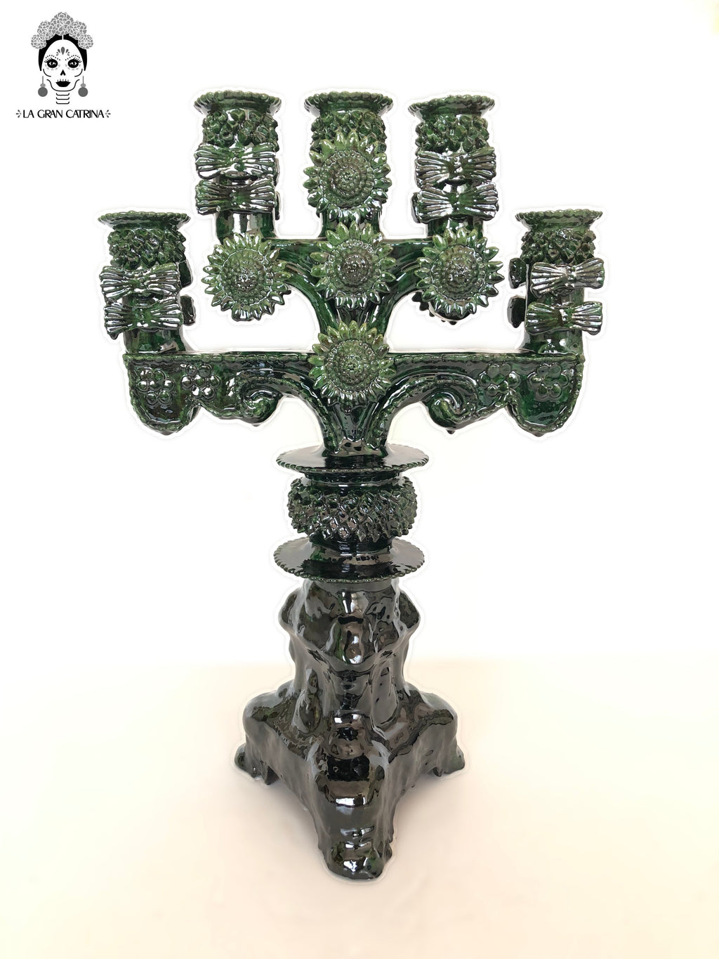 Candleholder green of 5-Candle - Glazed Clay - 20 in. Juan Gtz