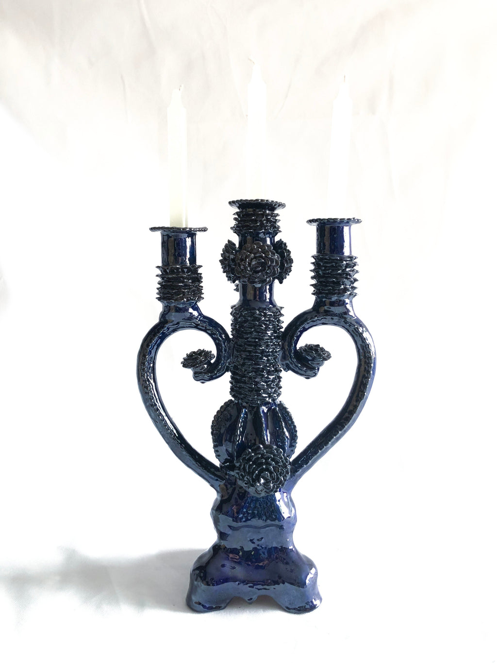 Candleholder Blue 4 candles - Glazed Clay - 18 in. Juan Gtz