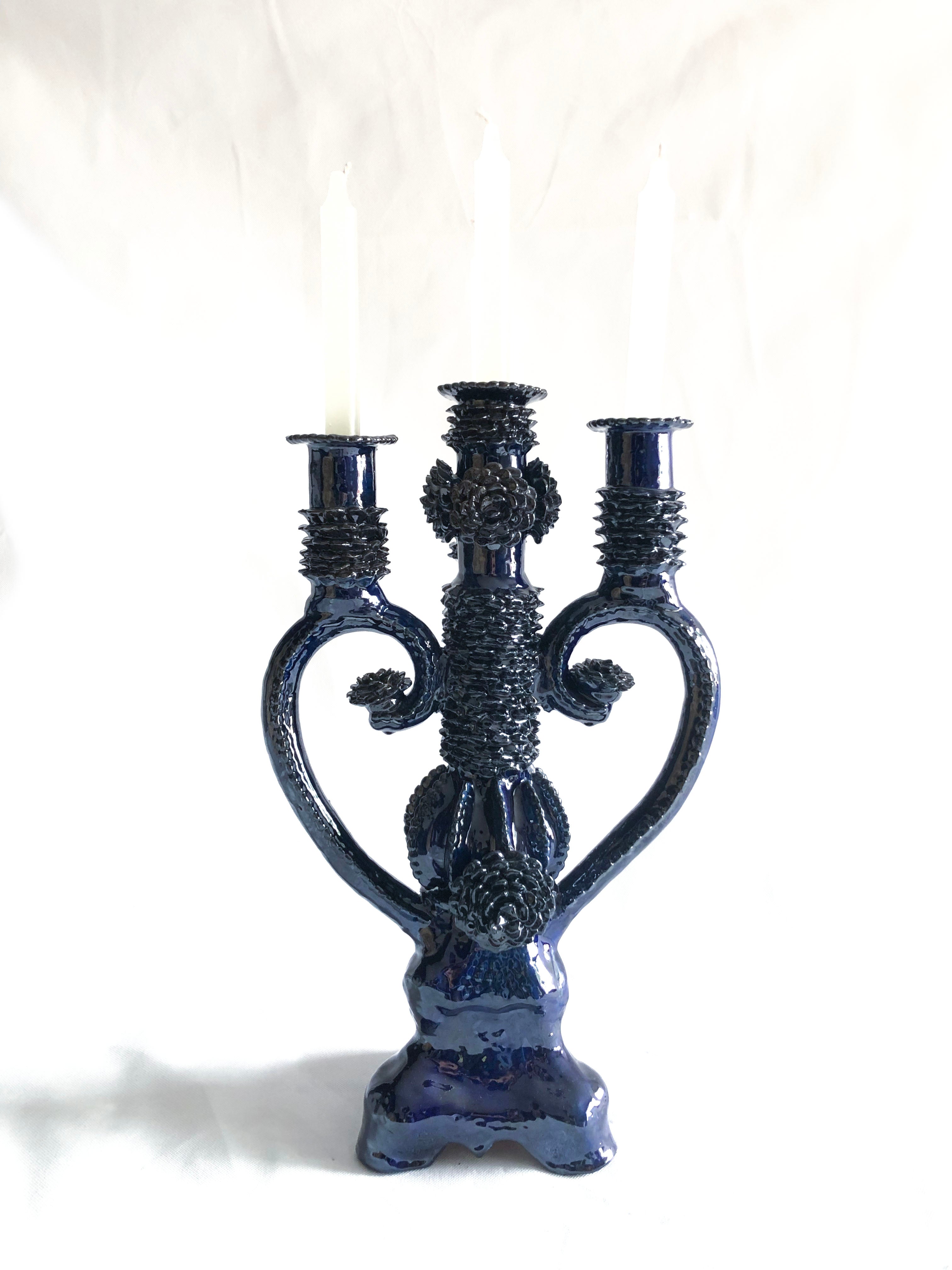 Candleholder Blue 4 candles - Glazed Clay - 18 in. Juan Gtz