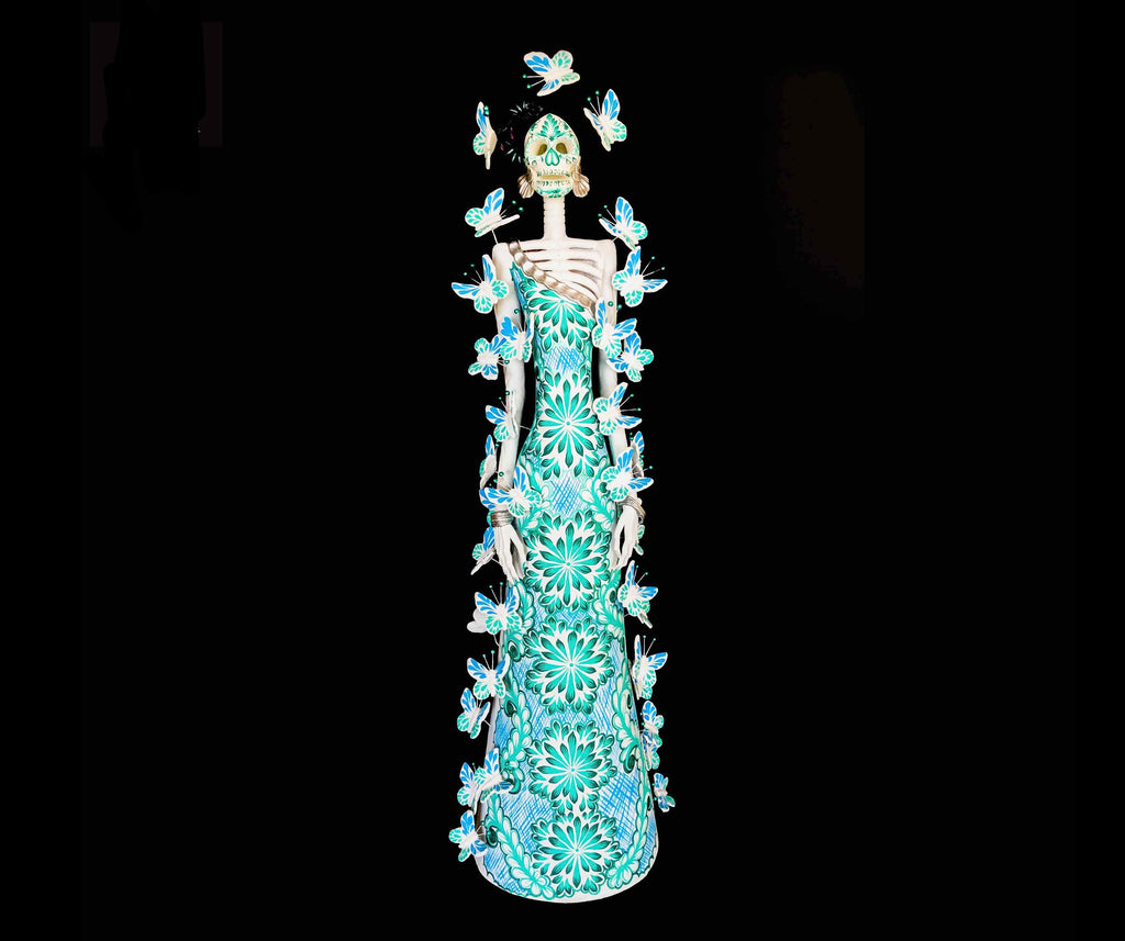 Catrina white with Butterflies turquoises - 40 in. - Made to Order Adan