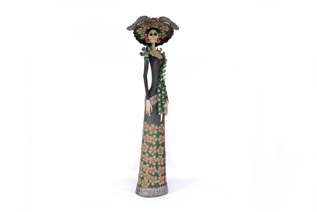 Catrina Garbancera vestida of red flowers - 40 in. - in. Production Adan