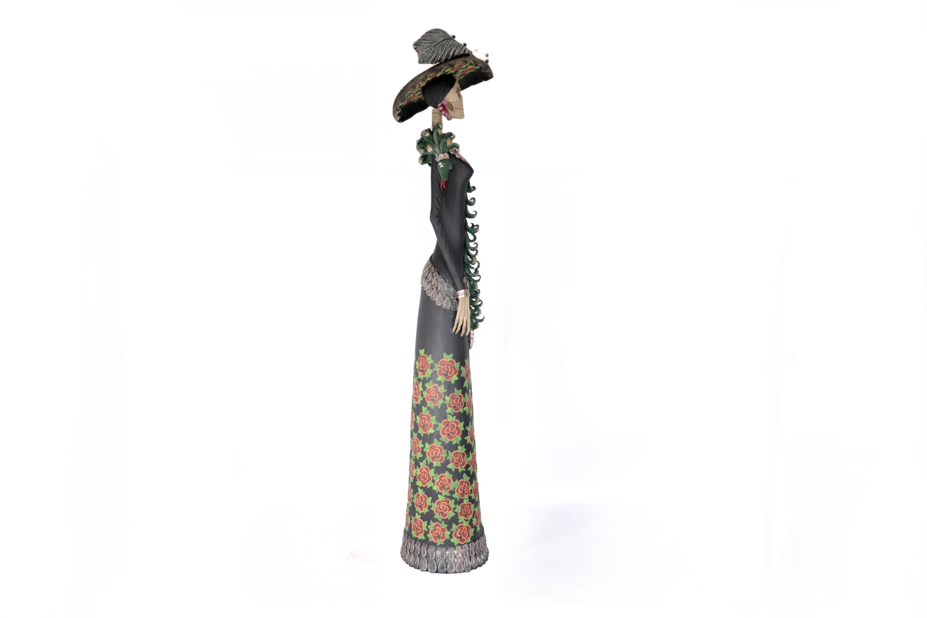 Catrina Garbancera vestida of red flowers - 40 in. - in. Production Adan